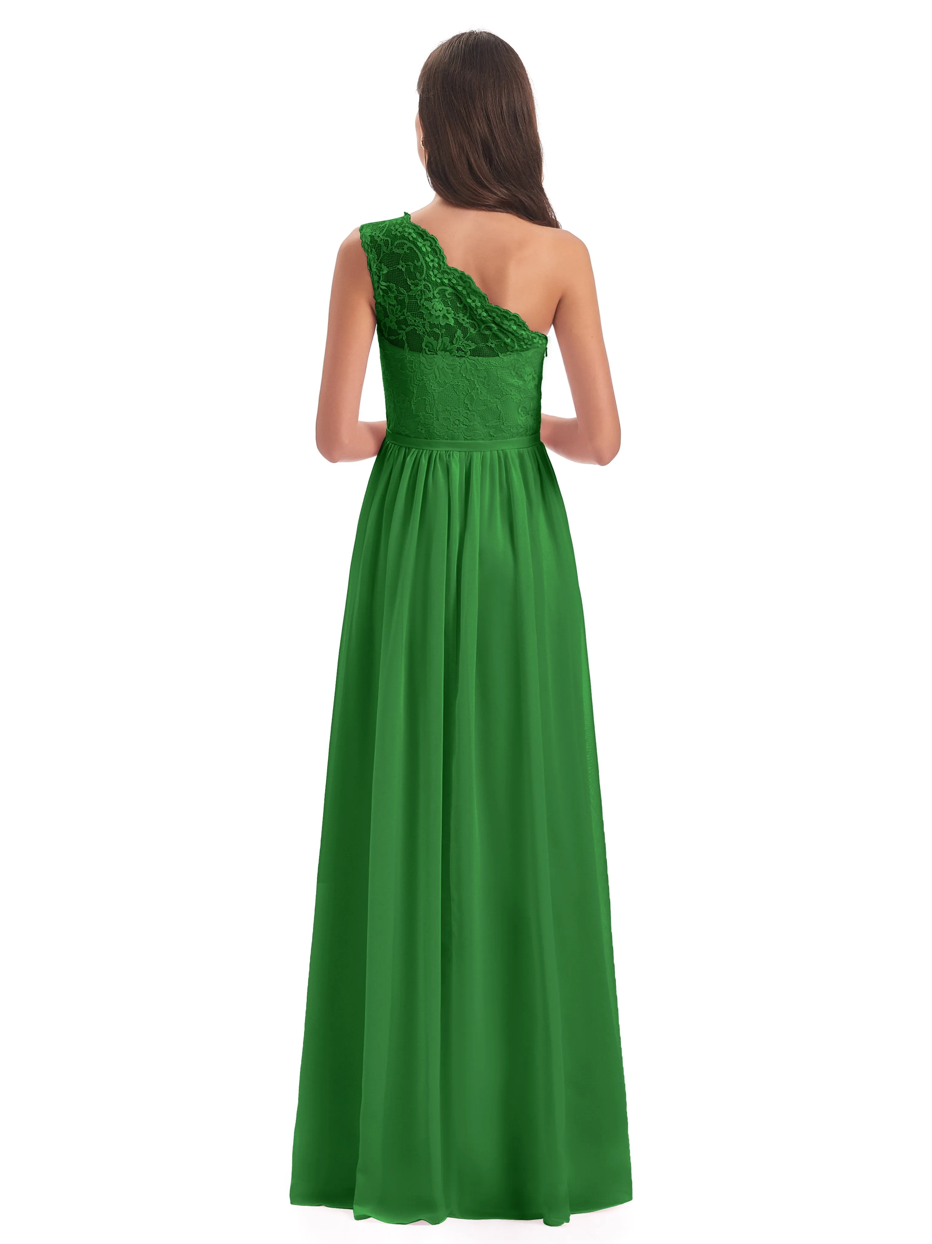 Eliza Lace/Chiffon One-Shoulder Floor-Length Bridesmaid Dresses