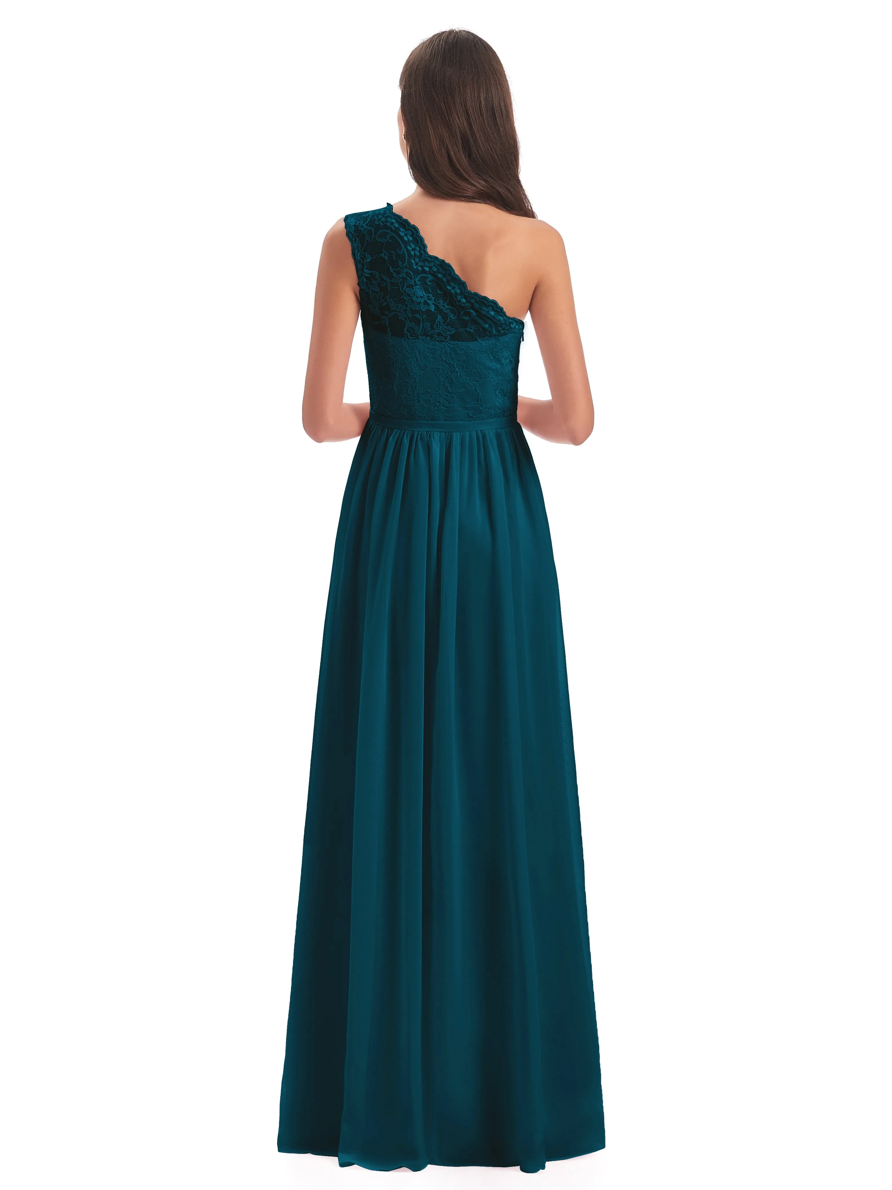 Eliza Lace/Chiffon One-Shoulder Floor-Length Bridesmaid Dresses