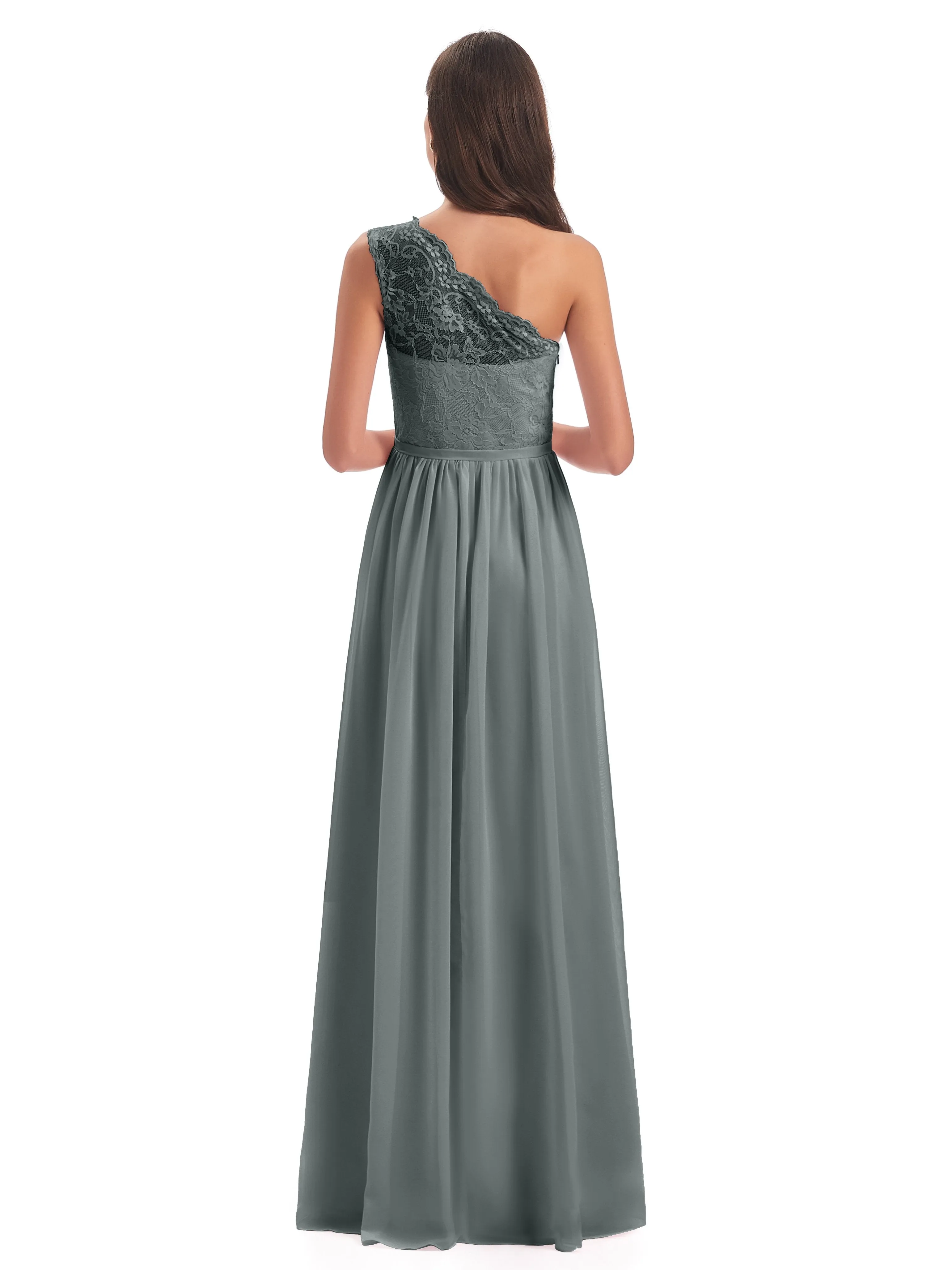 Eliza Lace/Chiffon One-Shoulder Floor-Length Bridesmaid Dresses