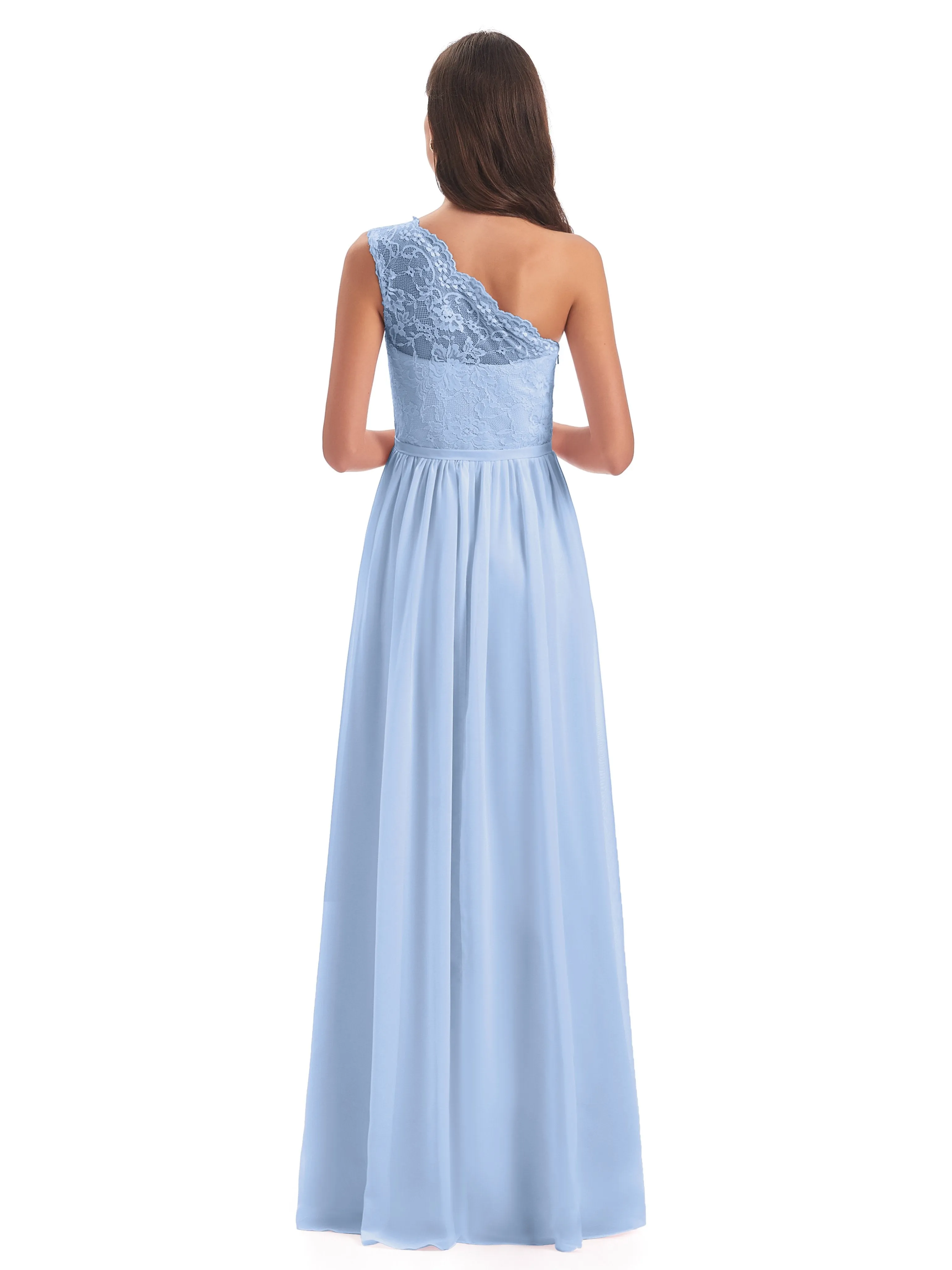 Eliza Lace/Chiffon One-Shoulder Floor-Length Bridesmaid Dresses