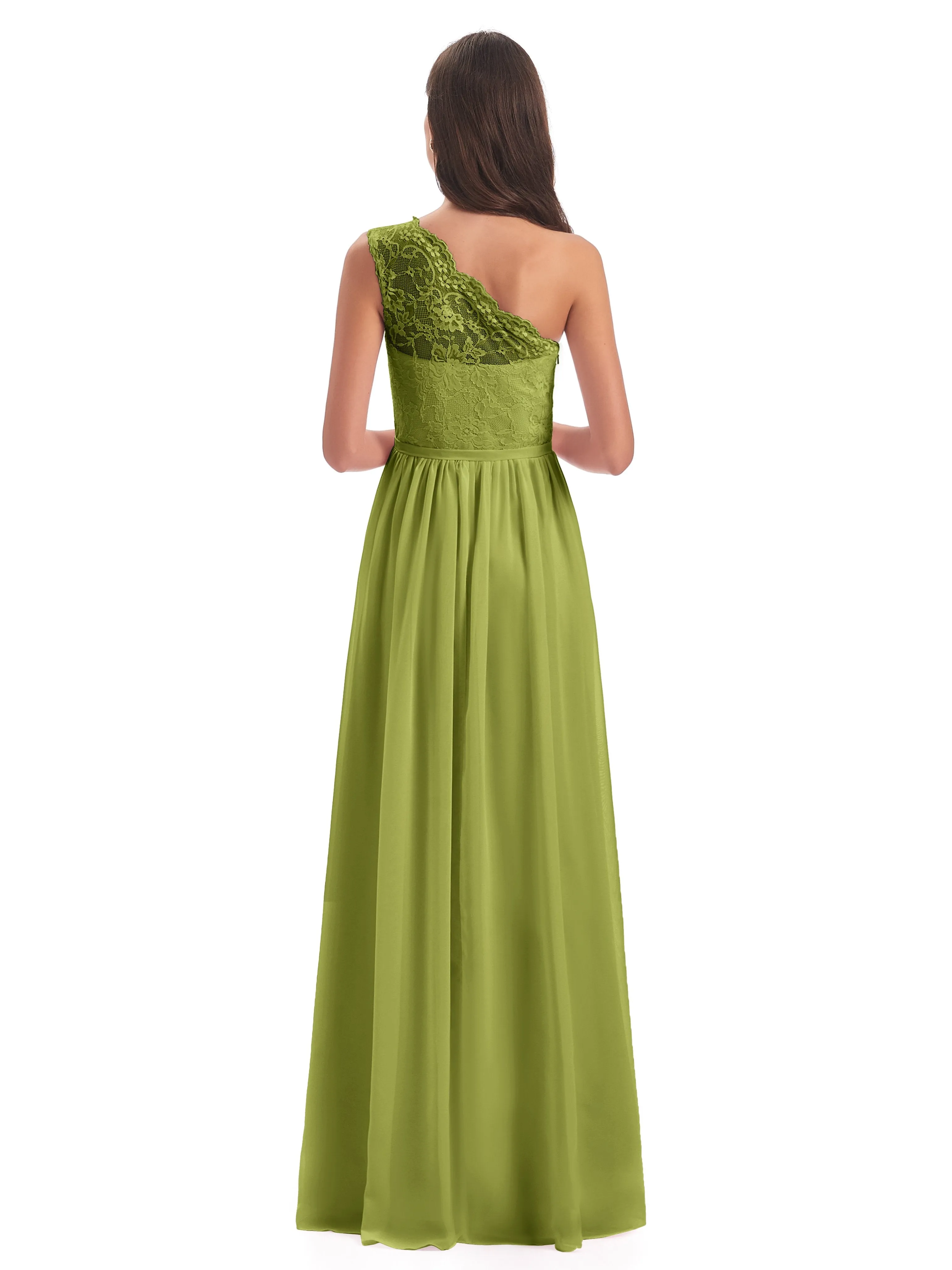 Eliza Lace/Chiffon One-Shoulder Floor-Length Bridesmaid Dresses