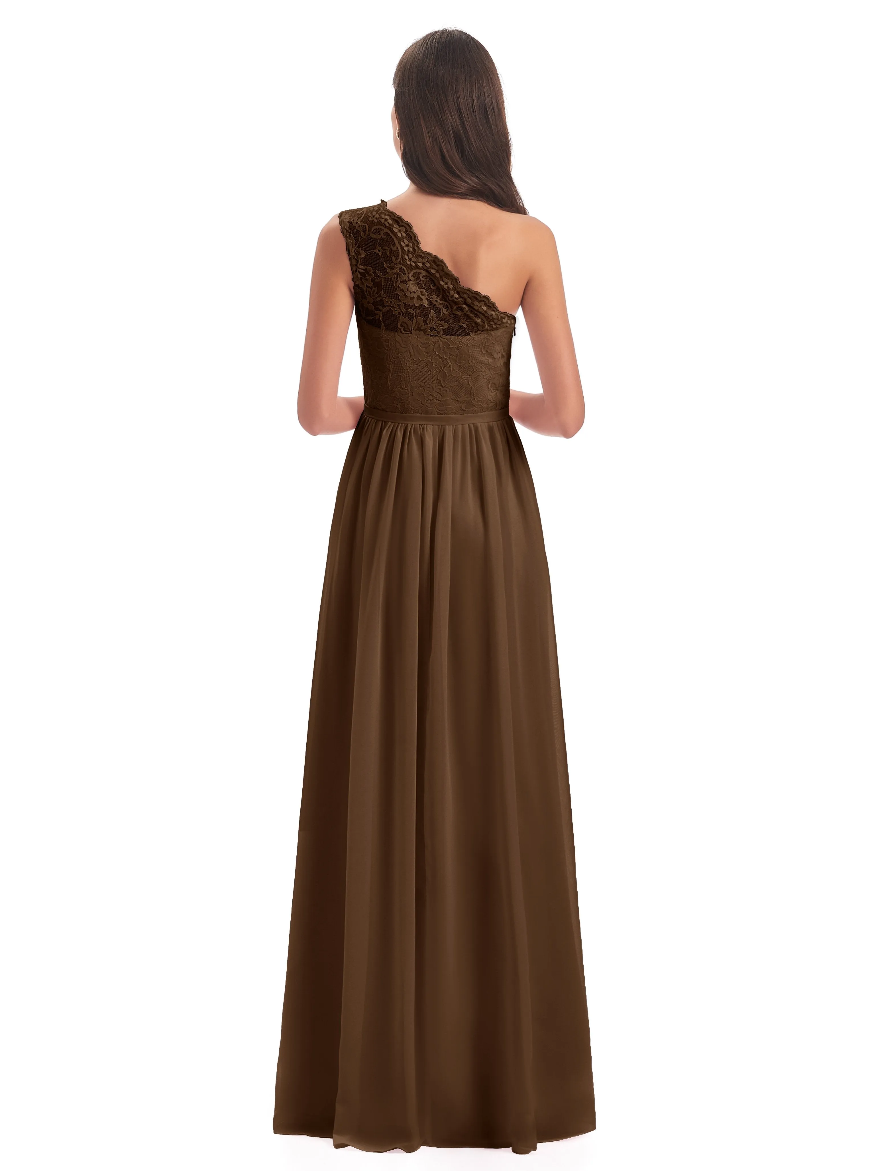 Eliza Lace/Chiffon One-Shoulder Floor-Length Bridesmaid Dresses