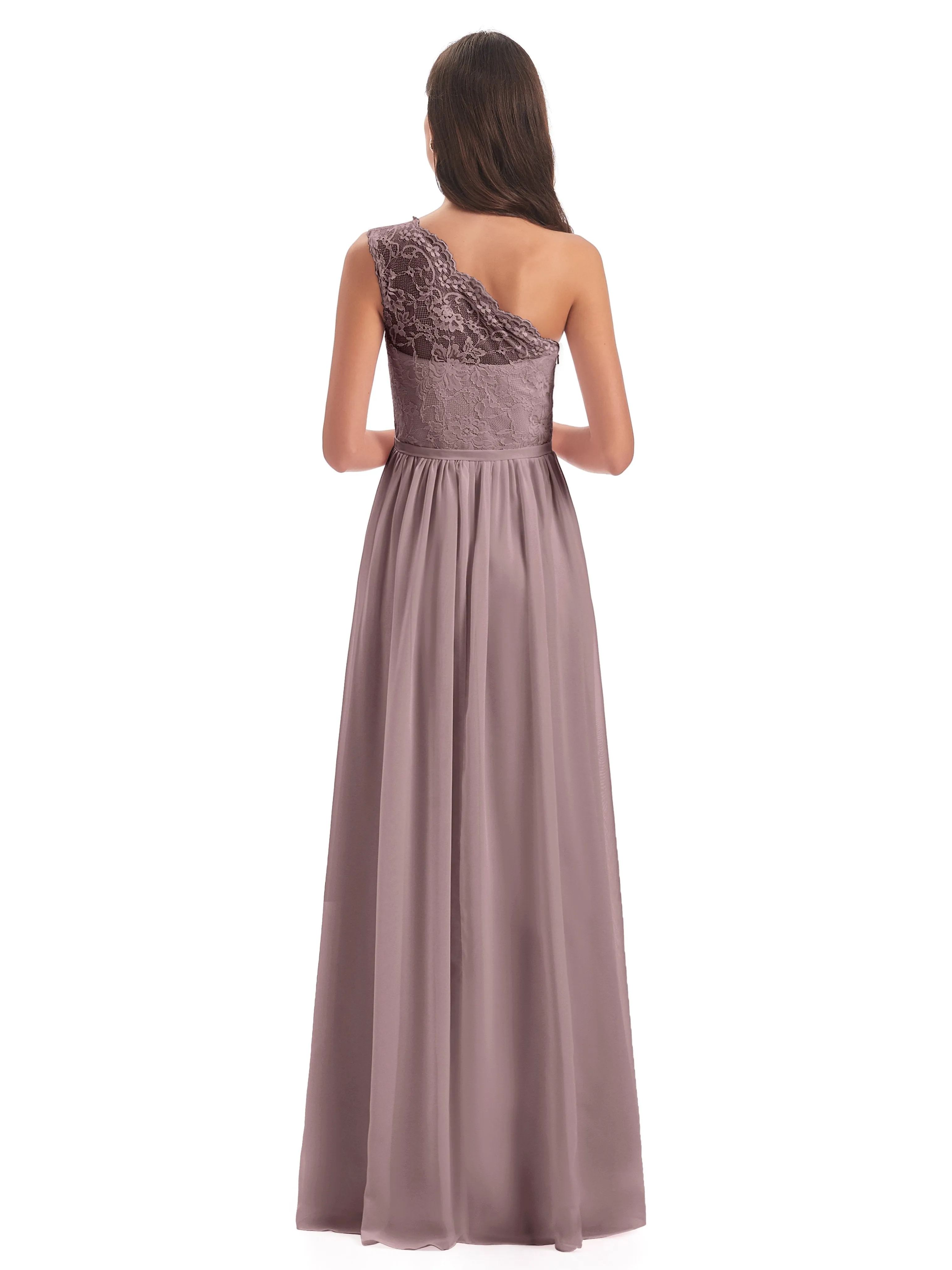 Eliza Lace/Chiffon One-Shoulder Floor-Length Bridesmaid Dresses