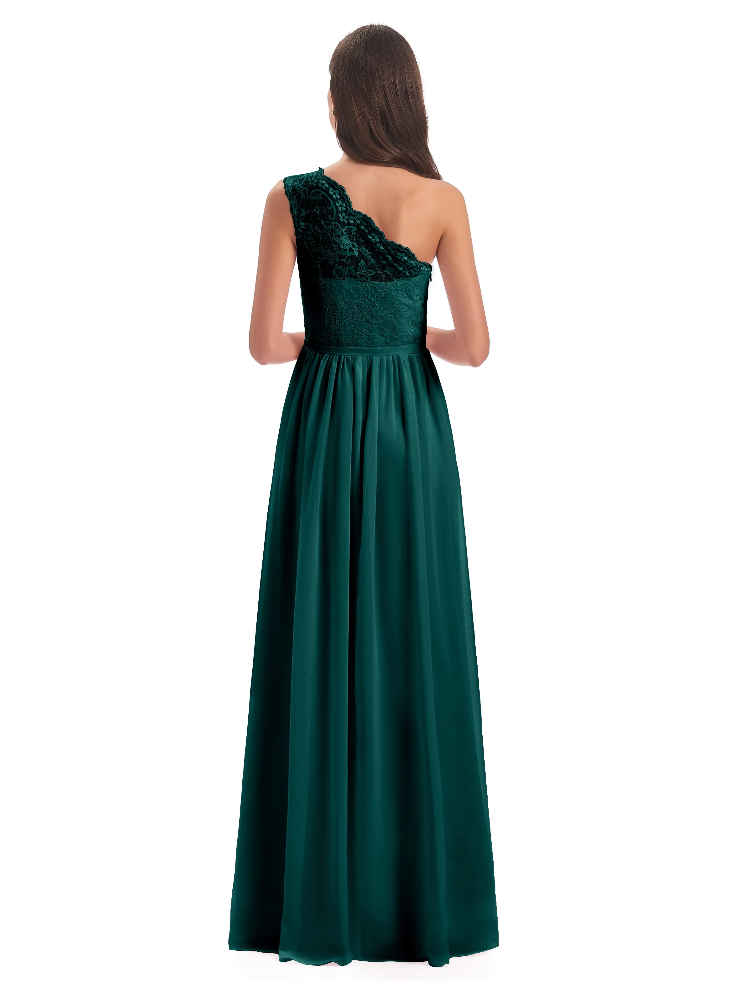 Eliza Lace/Chiffon One-Shoulder Floor-Length Bridesmaid Dresses