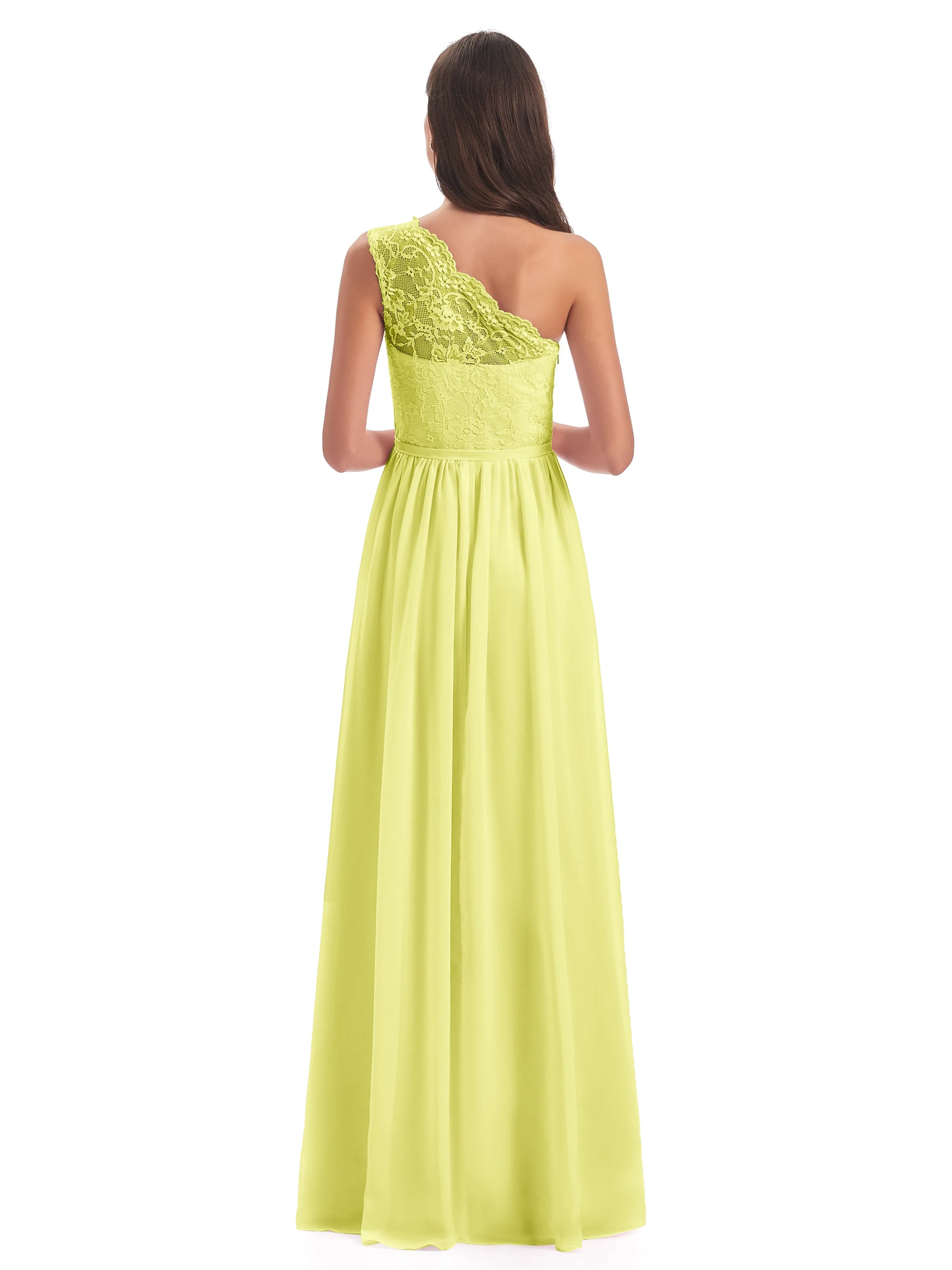 Eliza Lace/Chiffon One-Shoulder Floor-Length Bridesmaid Dresses