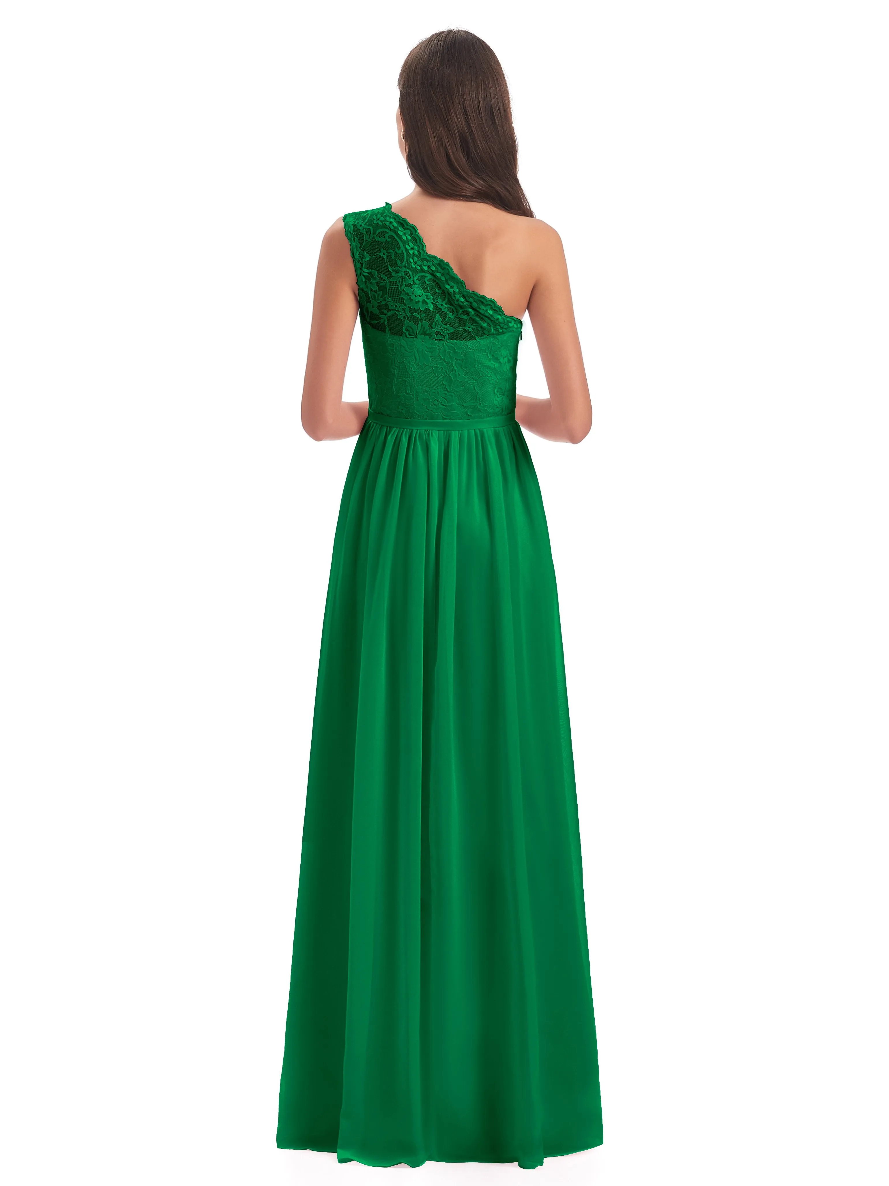 Eliza Lace/Chiffon One-Shoulder Floor-Length Bridesmaid Dresses