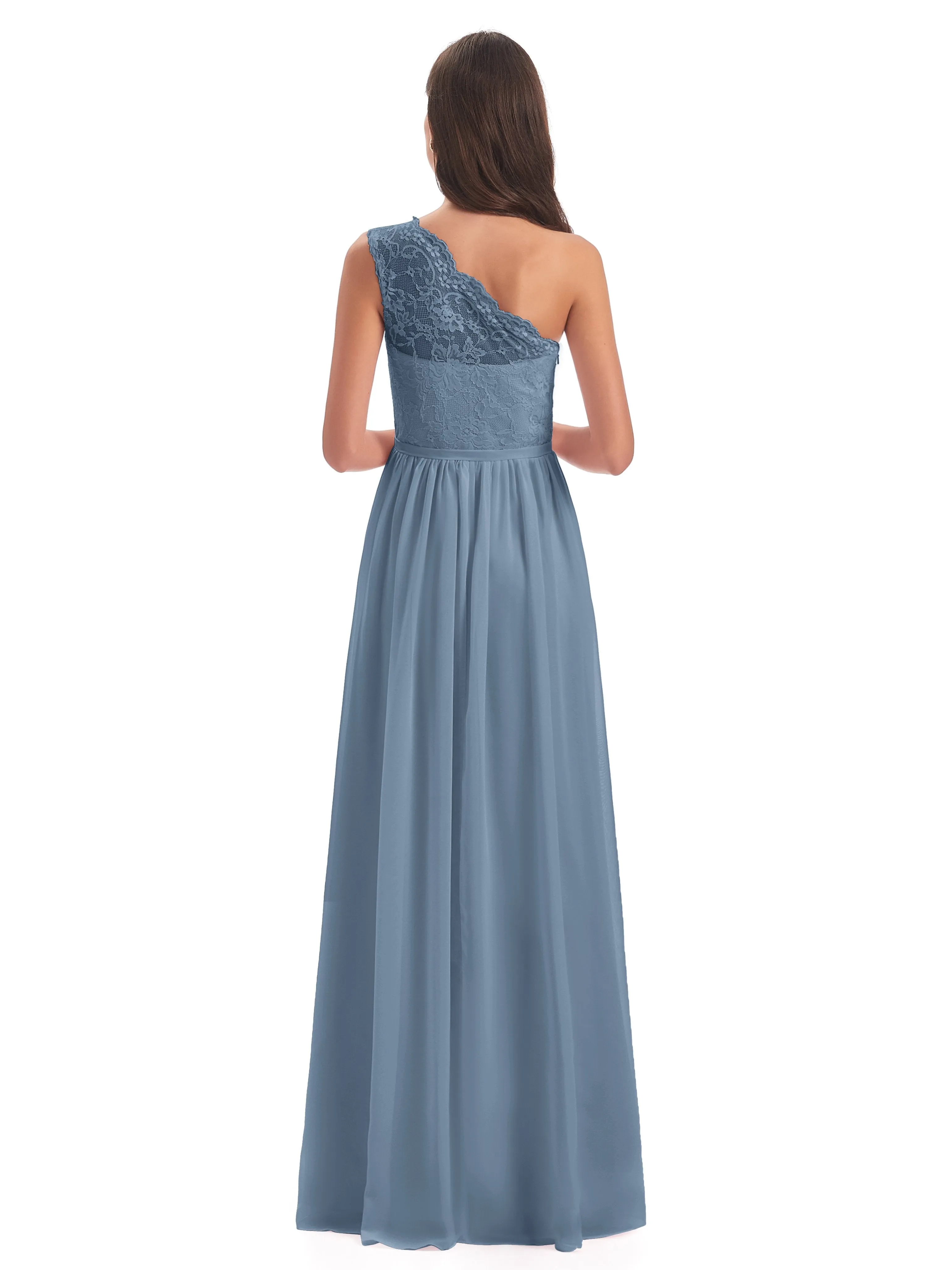 Eliza Lace/Chiffon One-Shoulder Floor-Length Bridesmaid Dresses