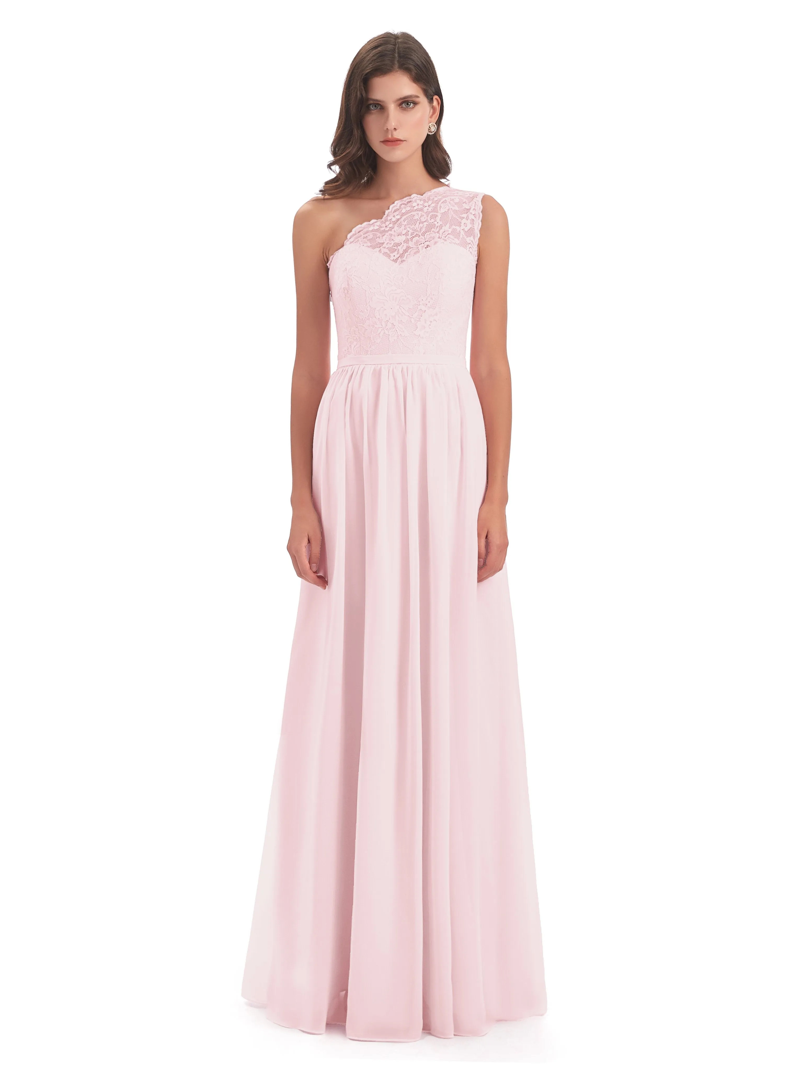 Eliza Lace/Chiffon One-Shoulder Floor-Length Bridesmaid Dresses