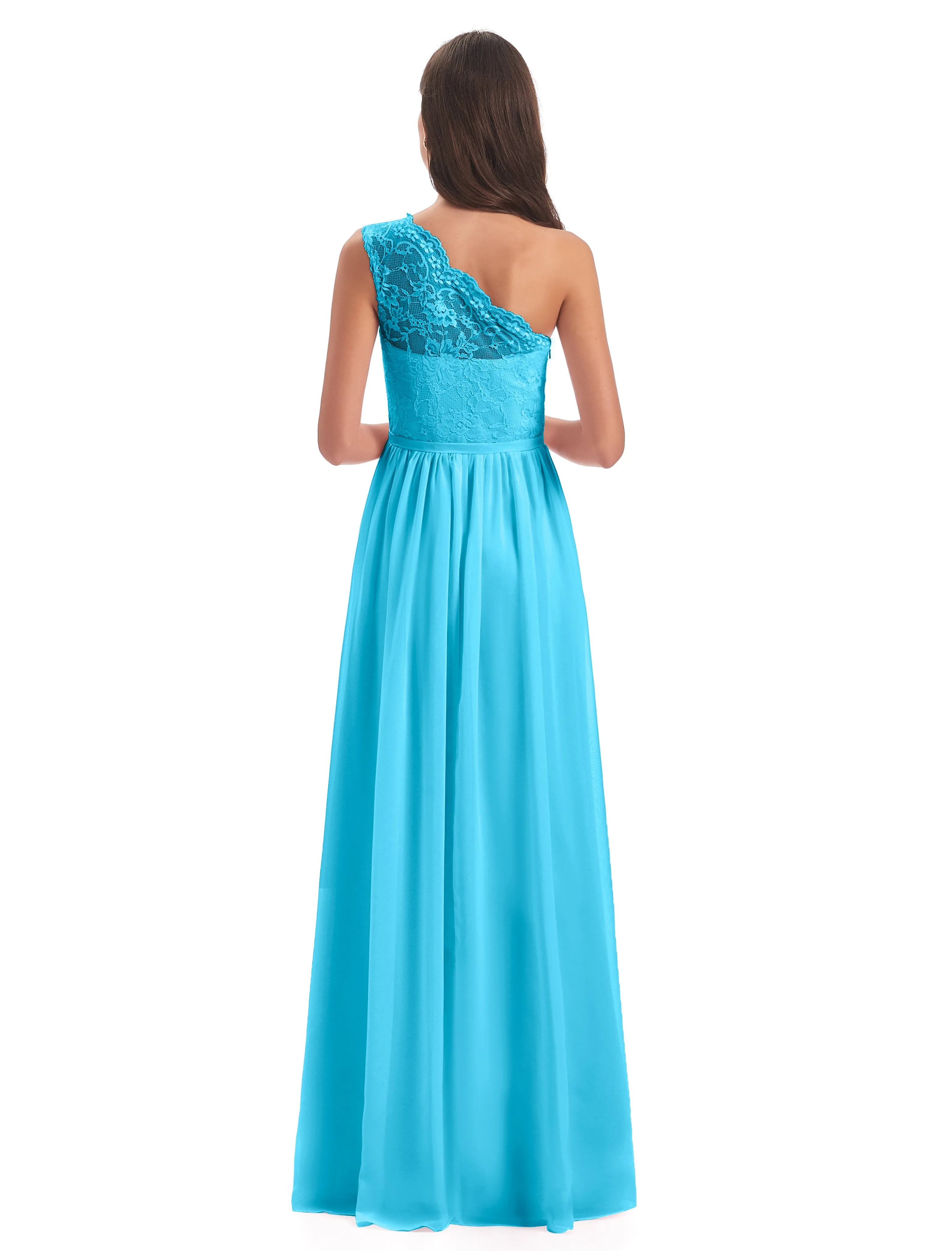 Eliza Lace/Chiffon One-Shoulder Floor-Length Bridesmaid Dresses