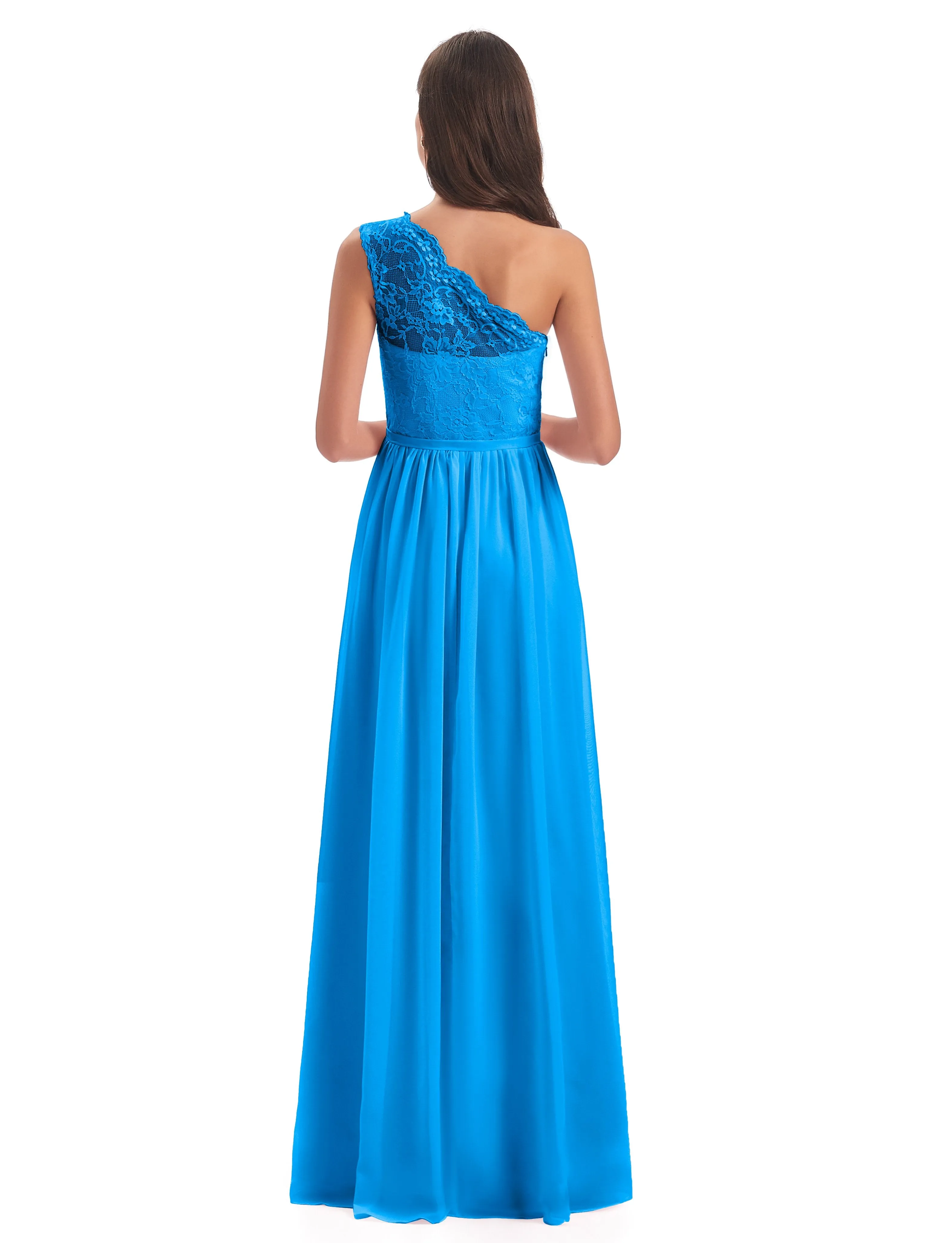 Eliza Lace/Chiffon One-Shoulder Floor-Length Bridesmaid Dresses