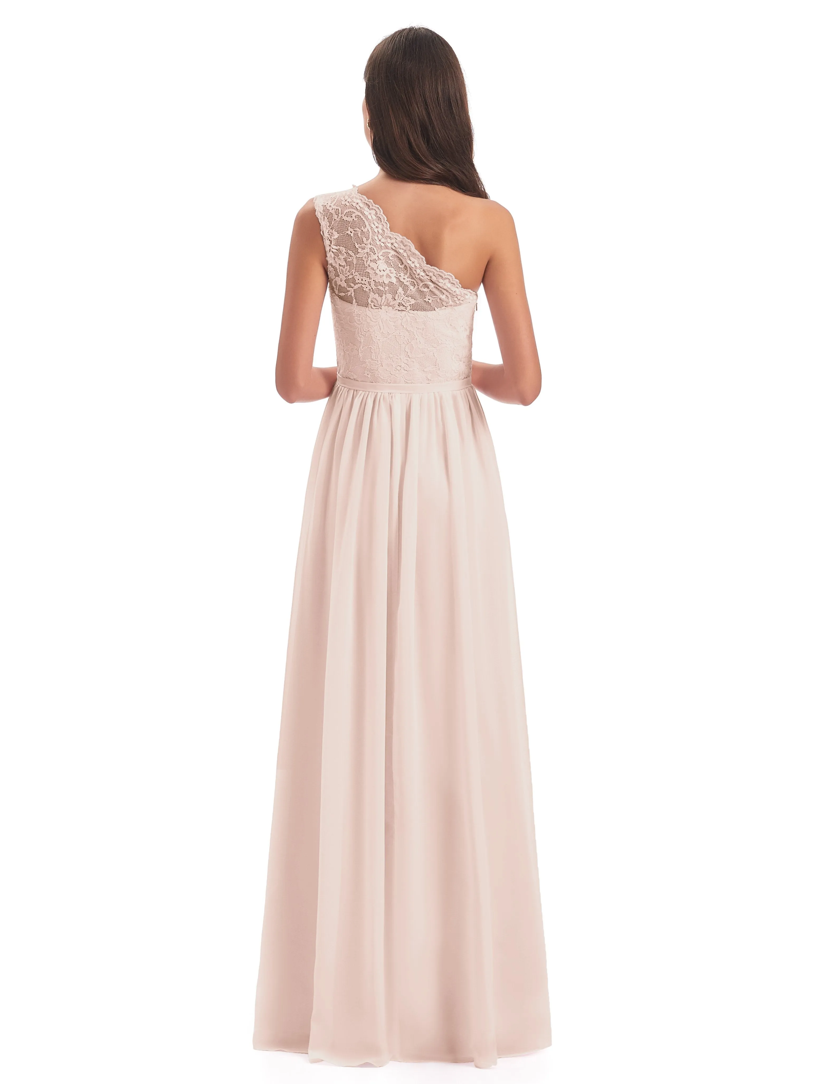 Eliza Lace/Chiffon One-Shoulder Floor-Length Bridesmaid Dresses