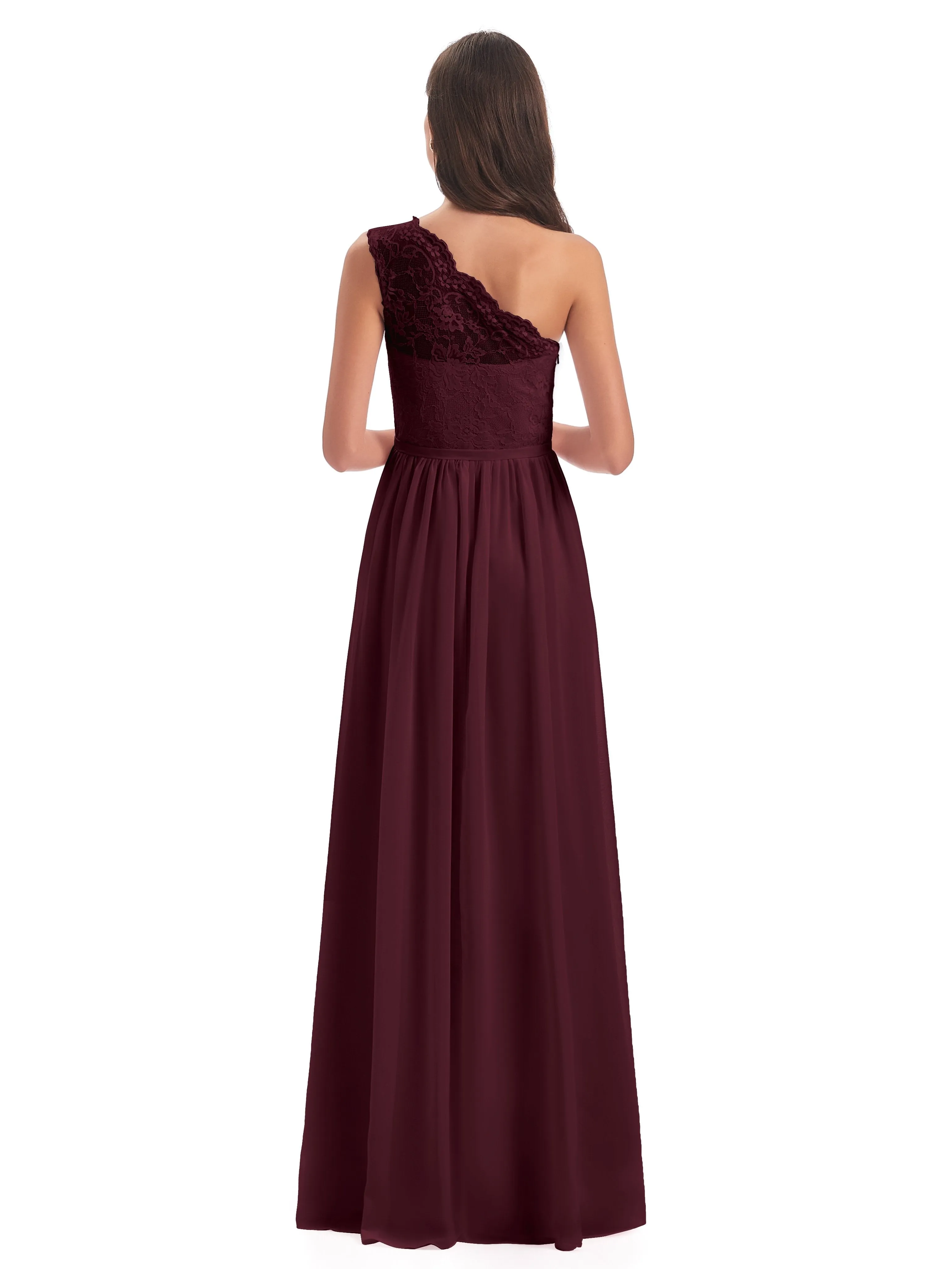 Eliza Lace/Chiffon One-Shoulder Floor-Length Bridesmaid Dresses