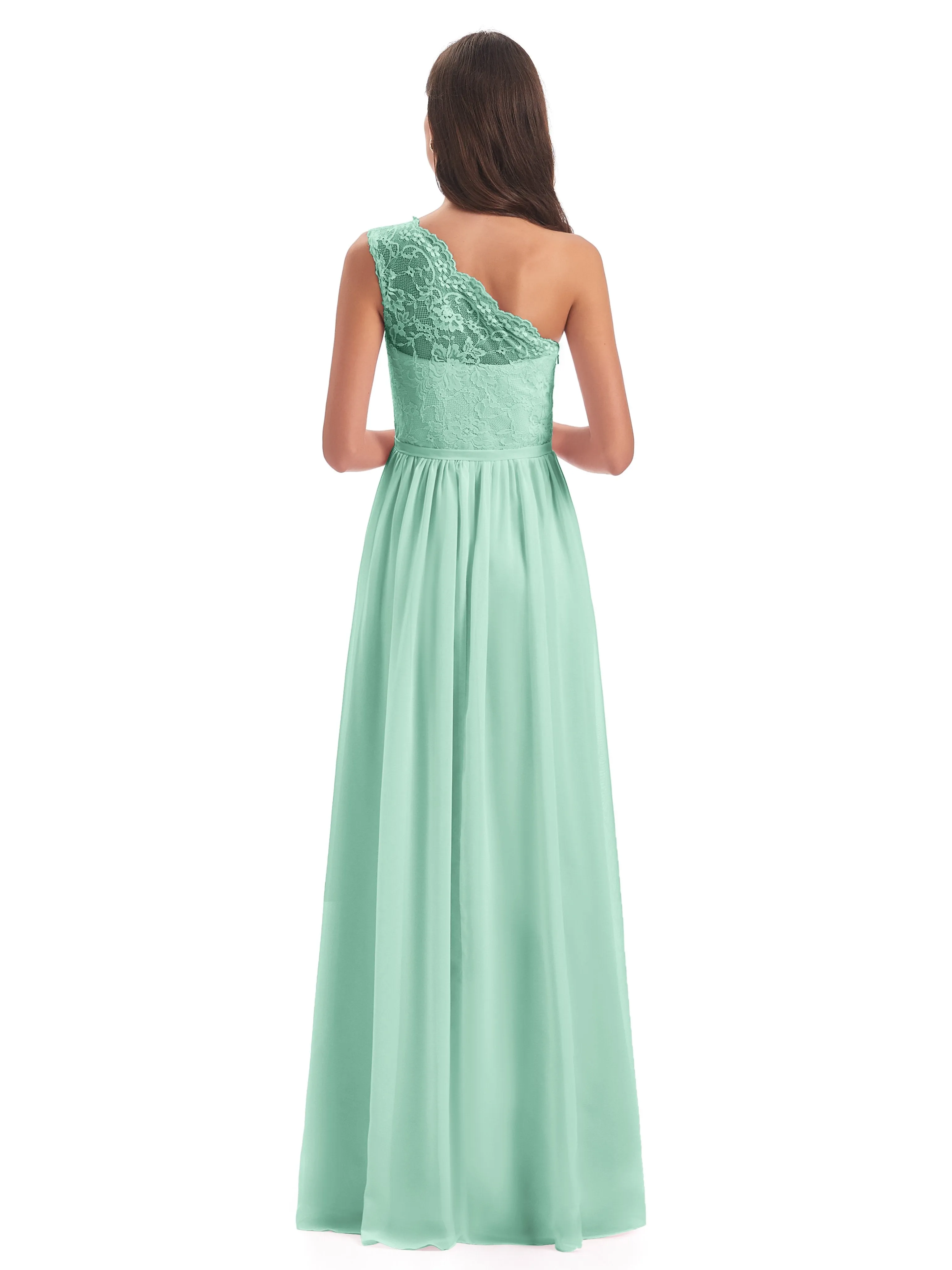 Eliza Lace/Chiffon One-Shoulder Floor-Length Bridesmaid Dresses