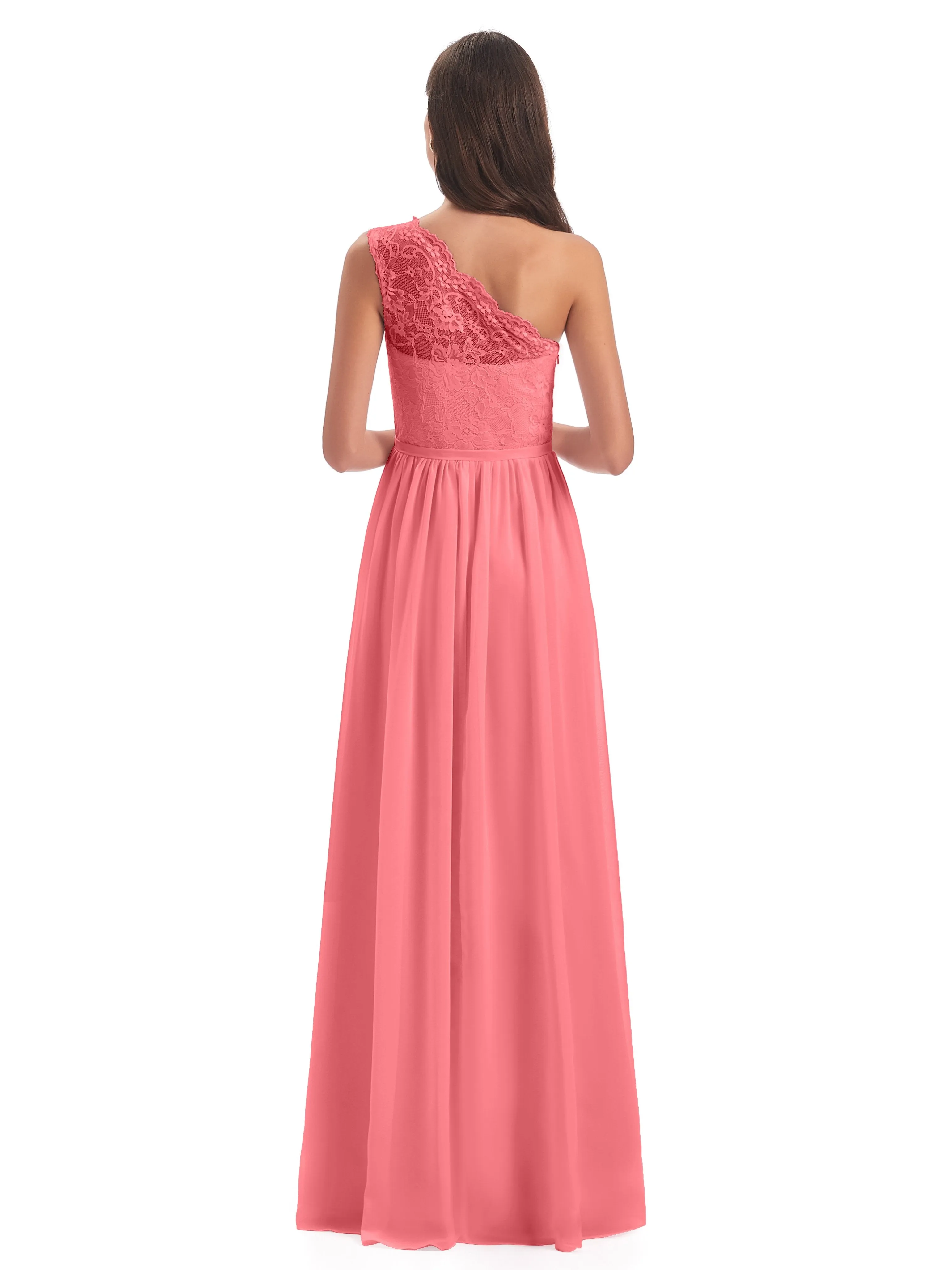 Eliza Lace/Chiffon One-Shoulder Floor-Length Bridesmaid Dresses