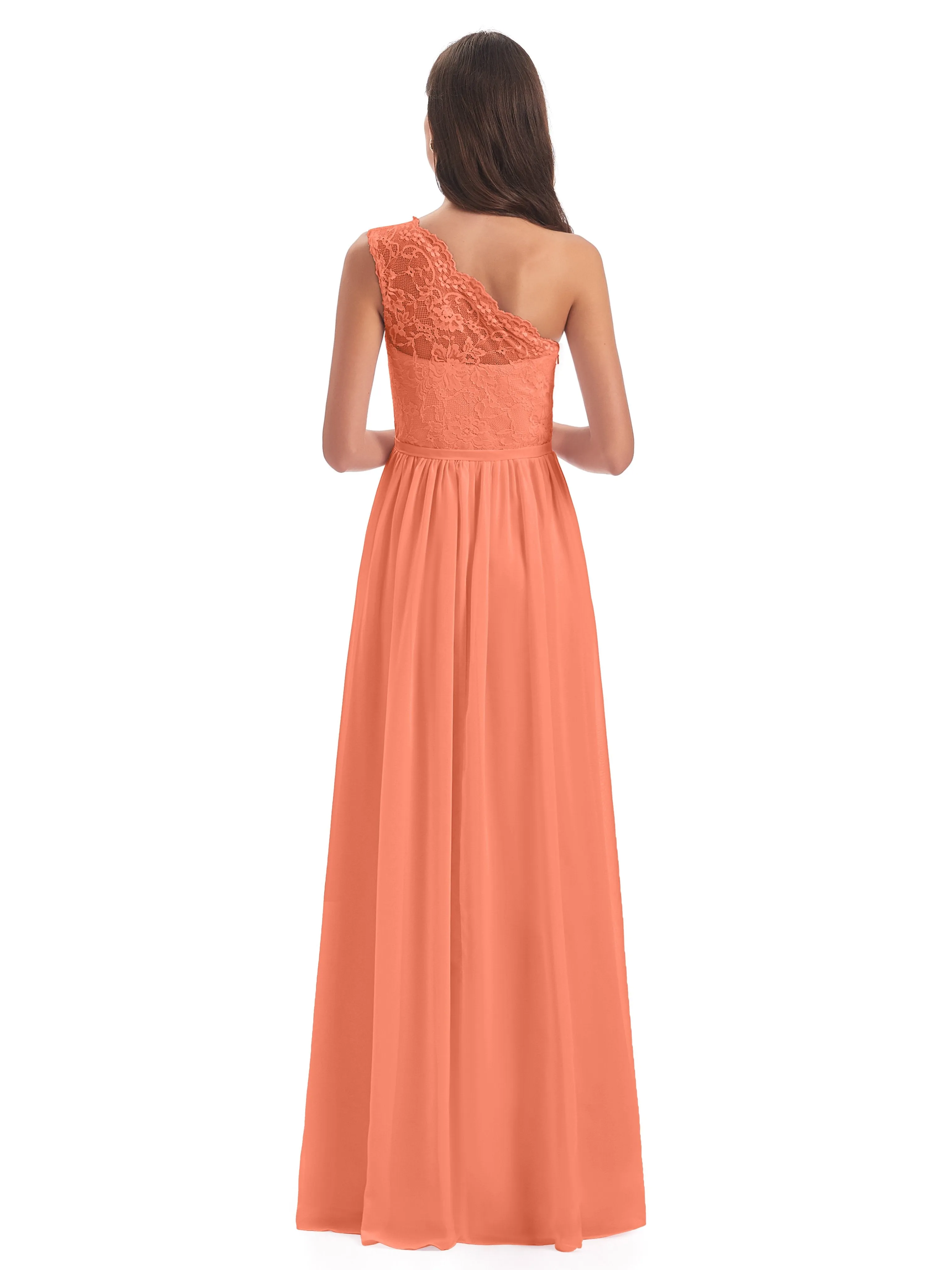 Eliza Lace/Chiffon One-Shoulder Floor-Length Bridesmaid Dresses