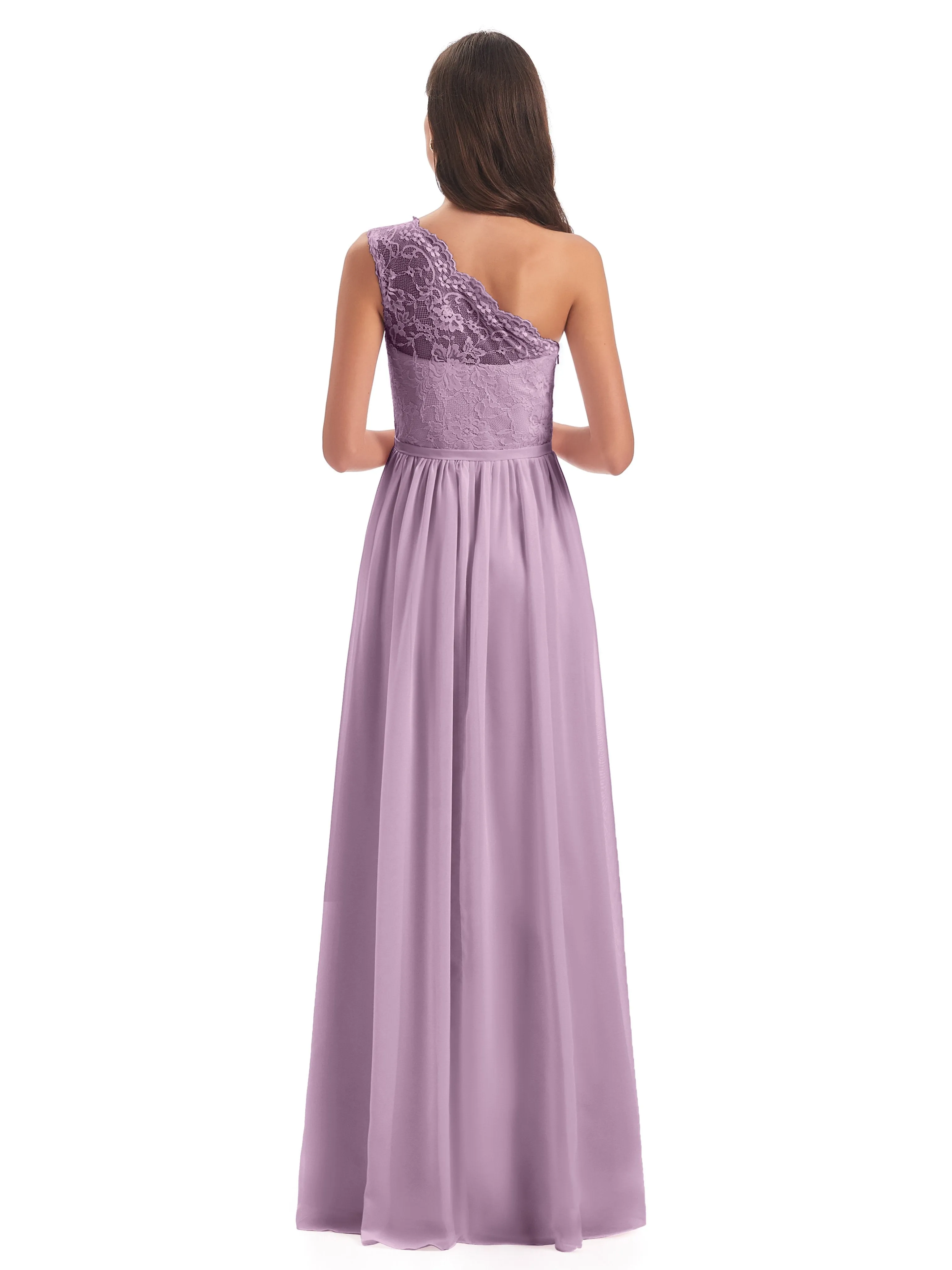 Eliza Lace/Chiffon One-Shoulder Floor-Length Bridesmaid Dresses