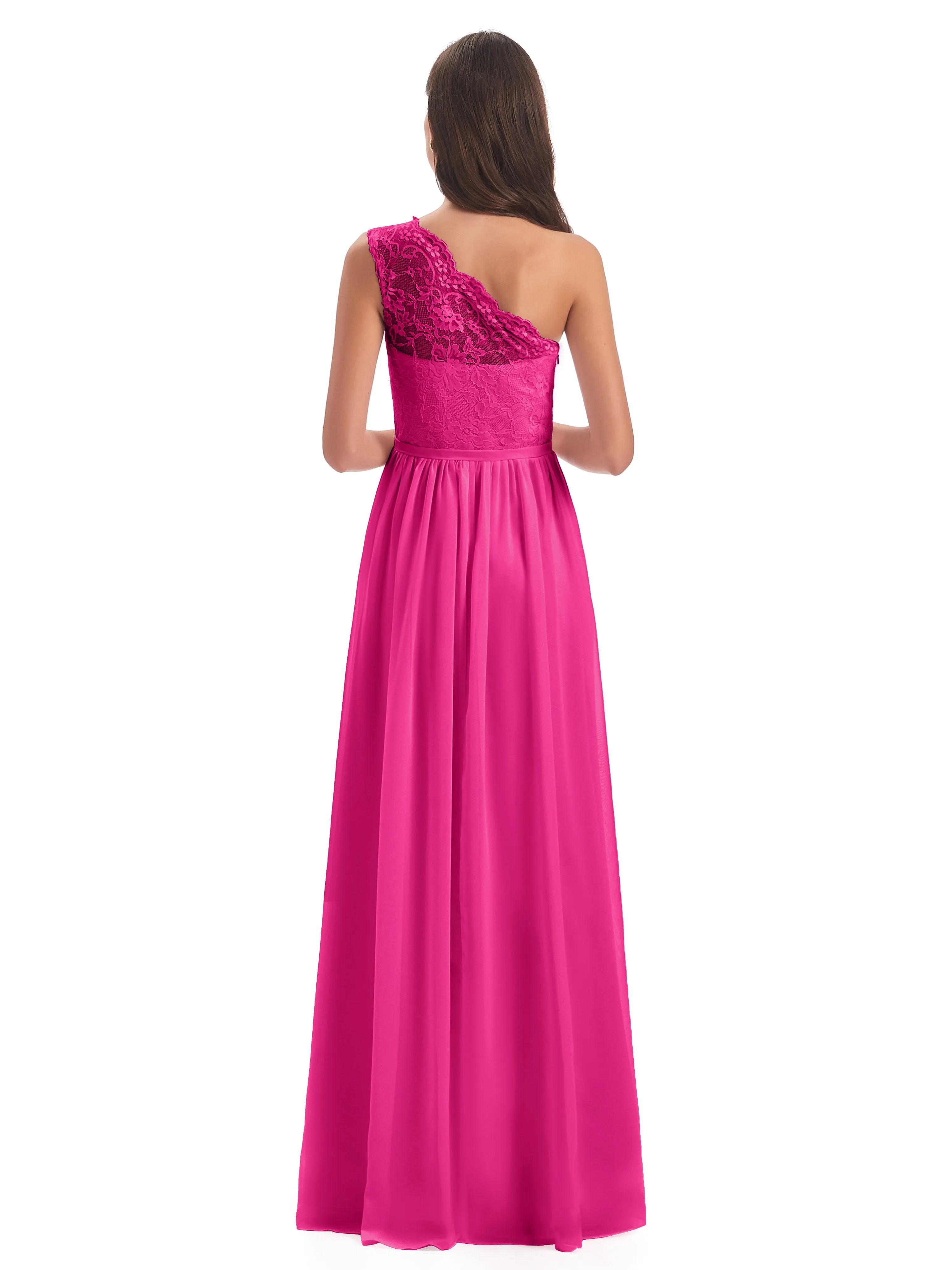 Eliza Lace/Chiffon One-Shoulder Floor-Length Bridesmaid Dresses