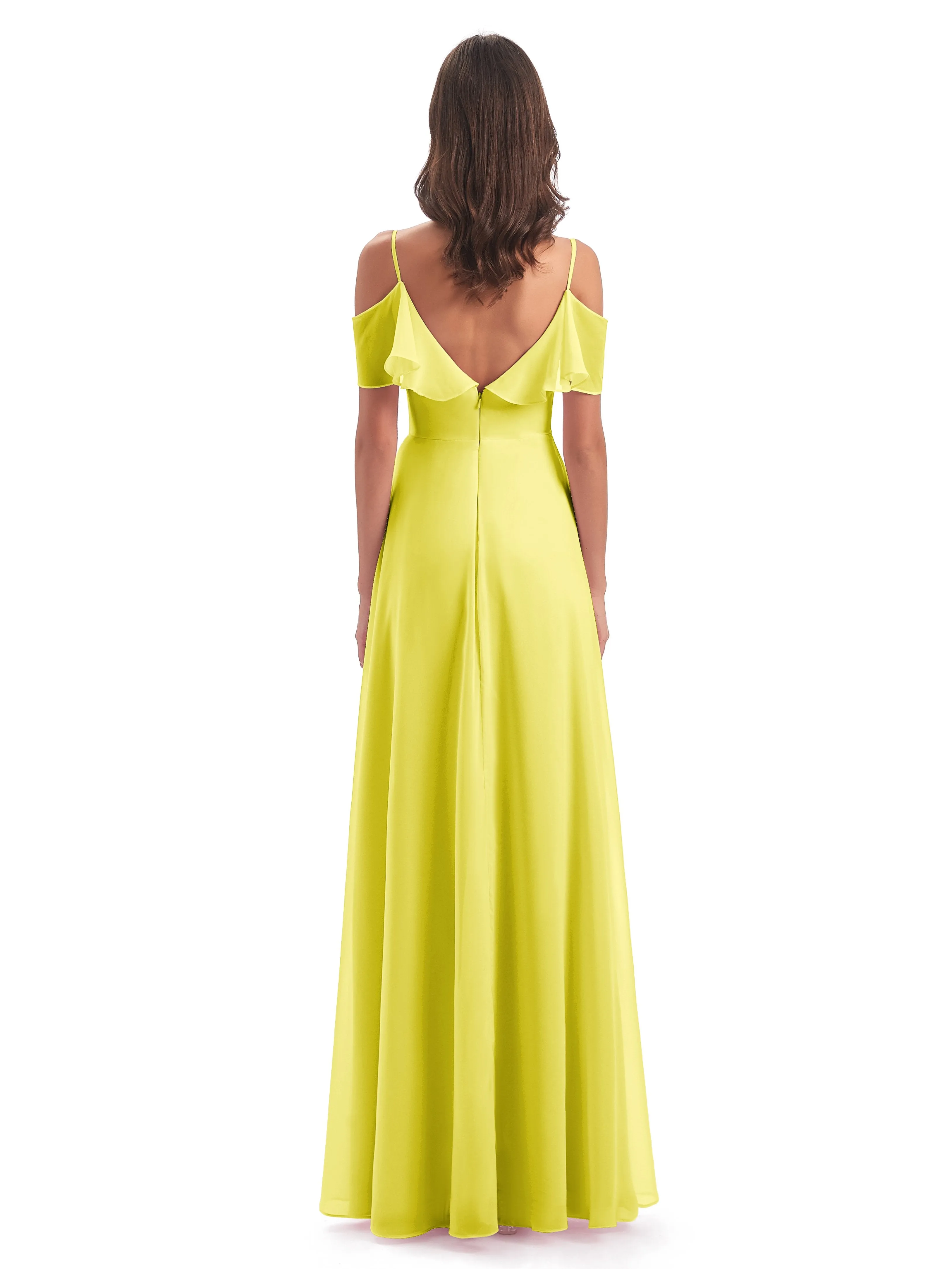 Elizabeth Fashion Spaghetti Straps Ruffles Long Chiffon Bridesmaid Dresses