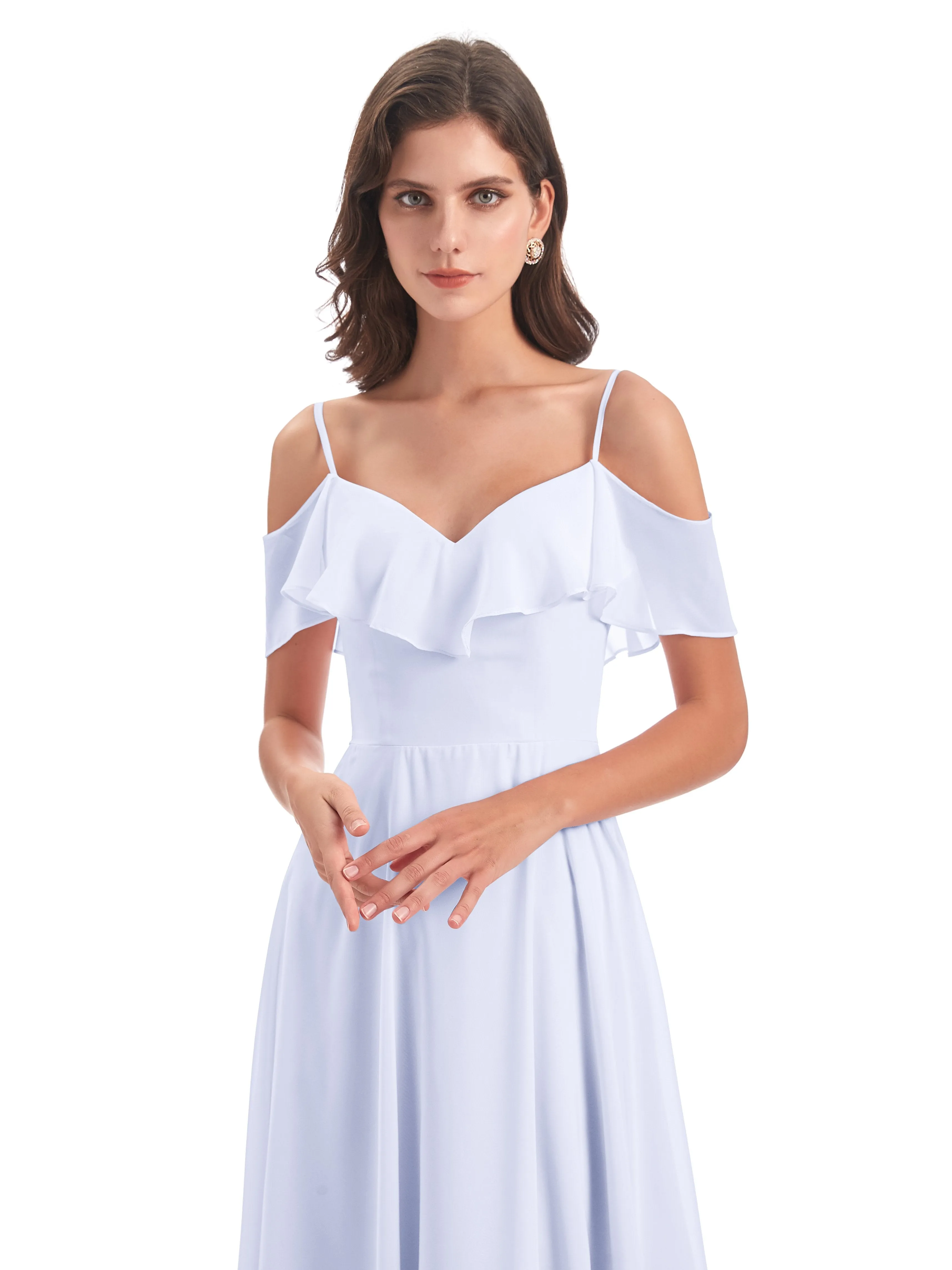 Elizabeth Fashion Spaghetti Straps Ruffles Long Chiffon Bridesmaid Dresses