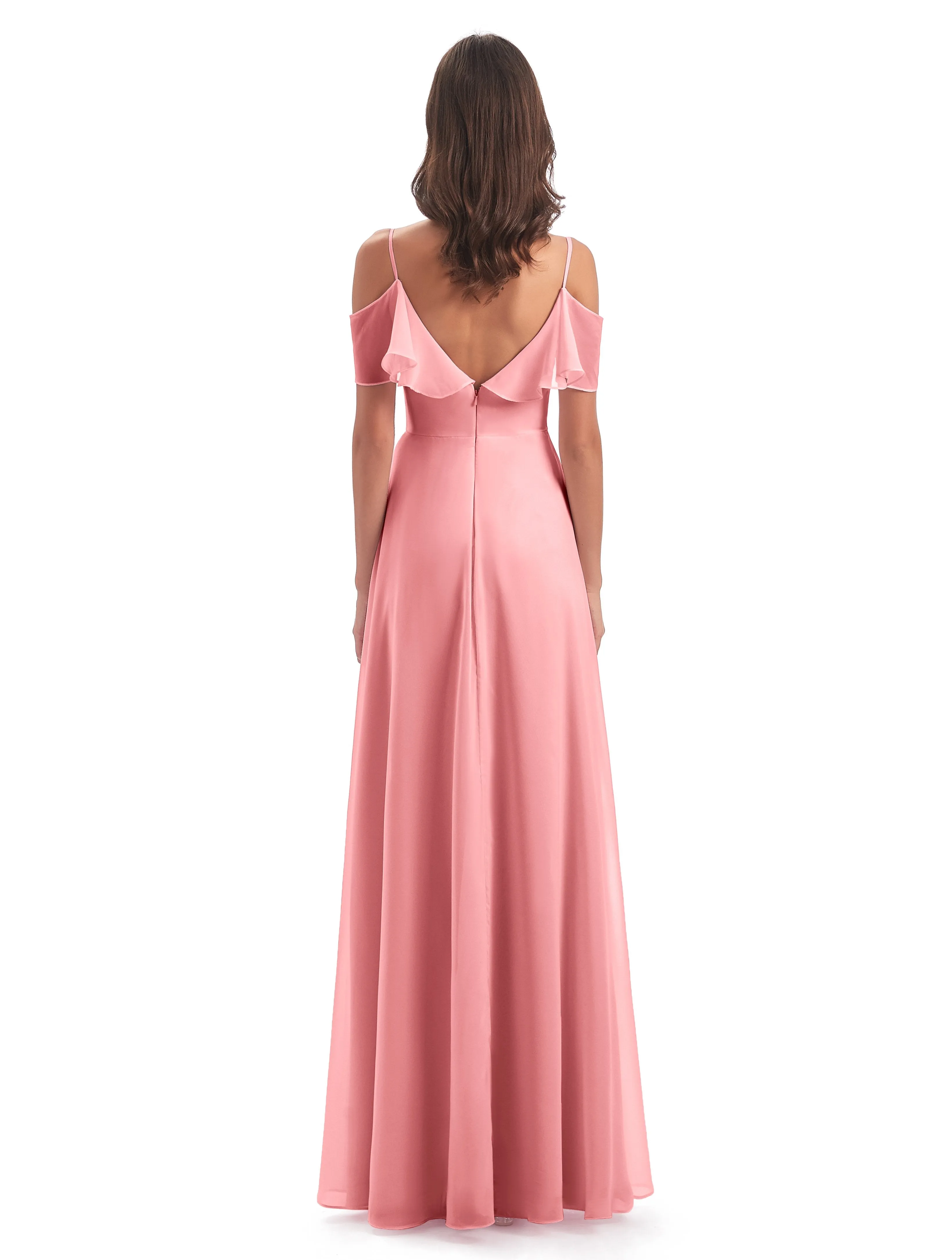 Elizabeth Fashion Spaghetti Straps Ruffles Long Chiffon Bridesmaid Dresses