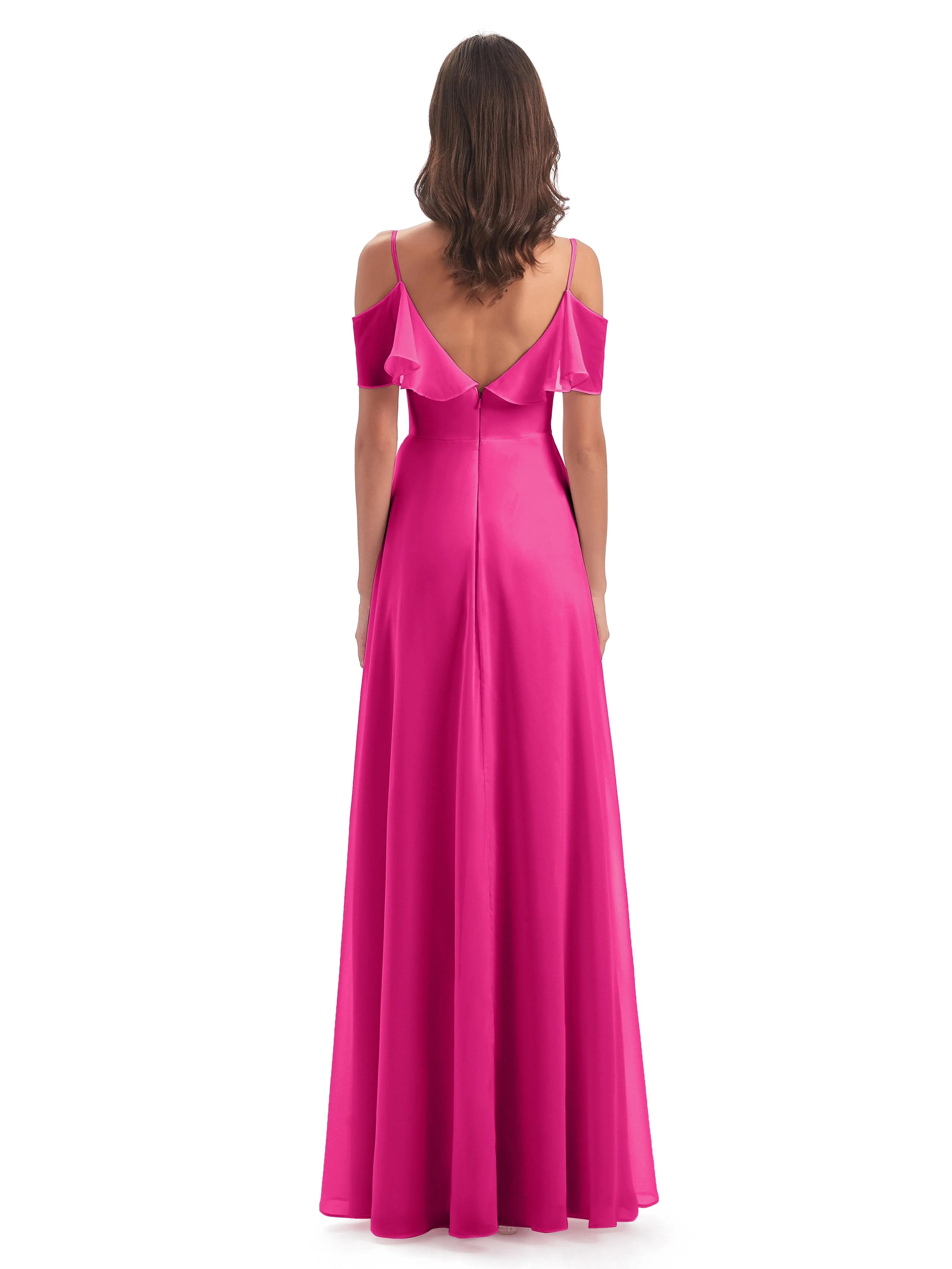 Elizabeth Fashion Spaghetti Straps Ruffles Long Chiffon Bridesmaid Dresses