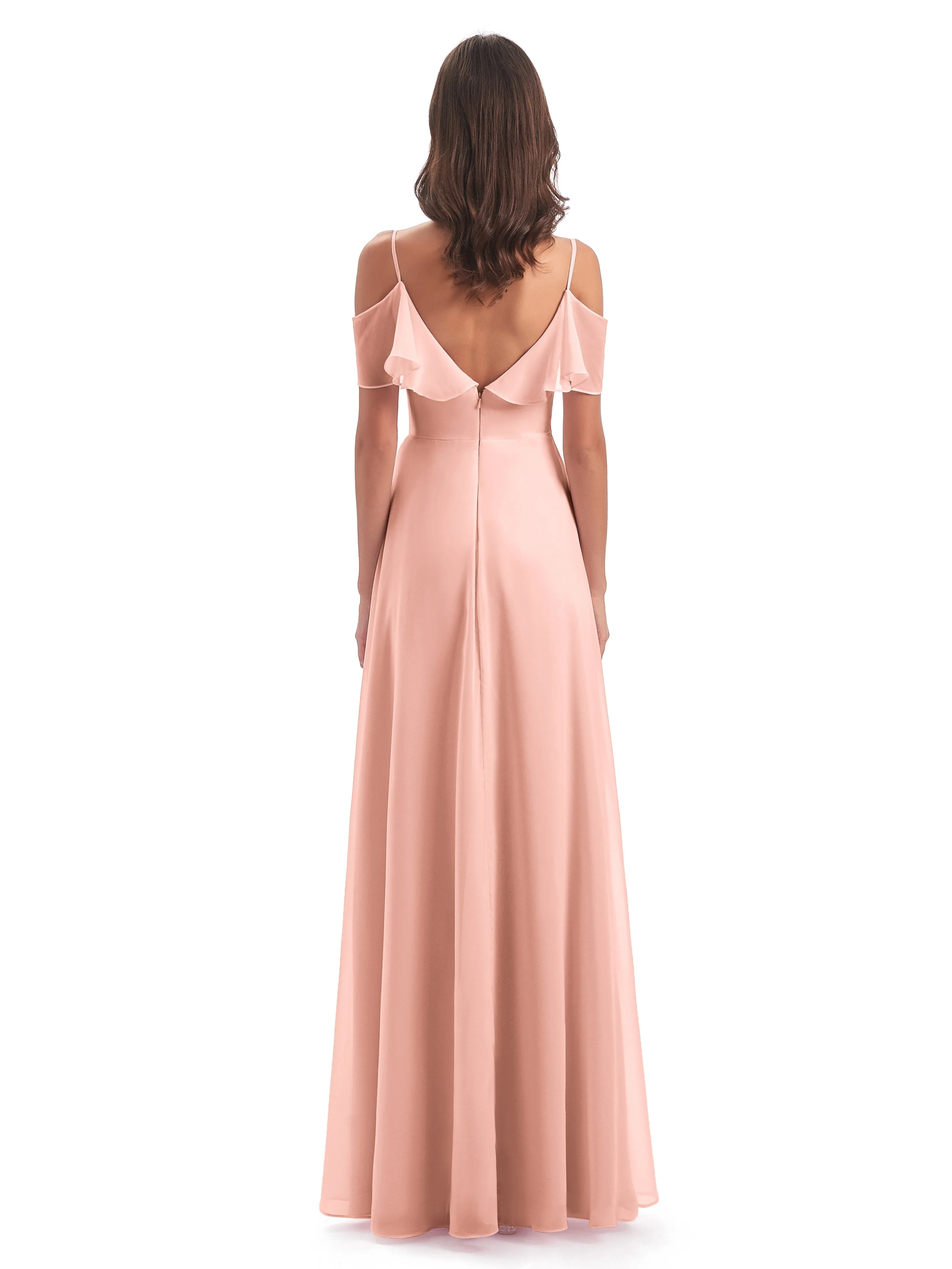 Elizabeth Fashion Spaghetti Straps Ruffles Long Chiffon Bridesmaid Dresses