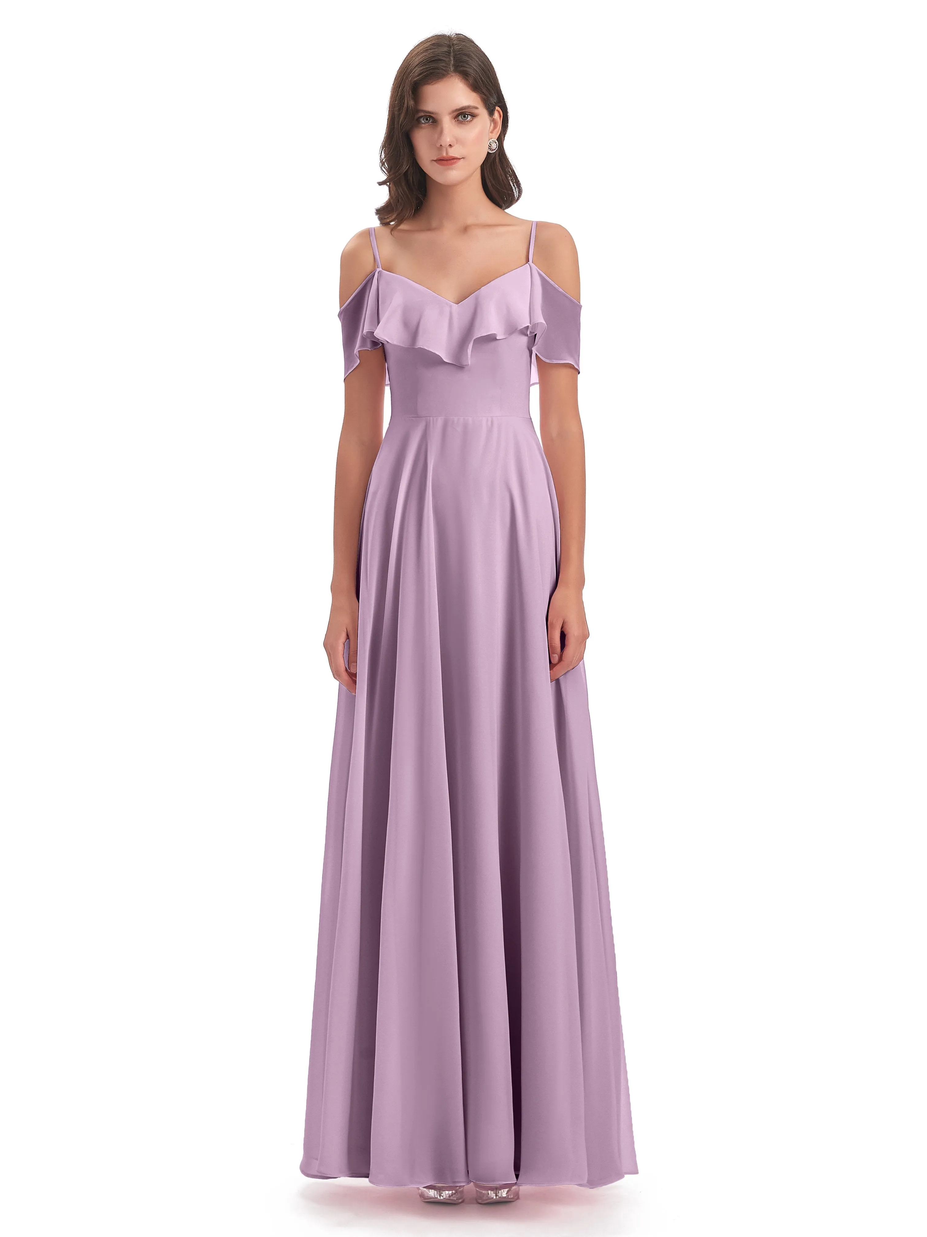 Elizabeth Fashion Spaghetti Straps Ruffles Long Chiffon Bridesmaid Dresses