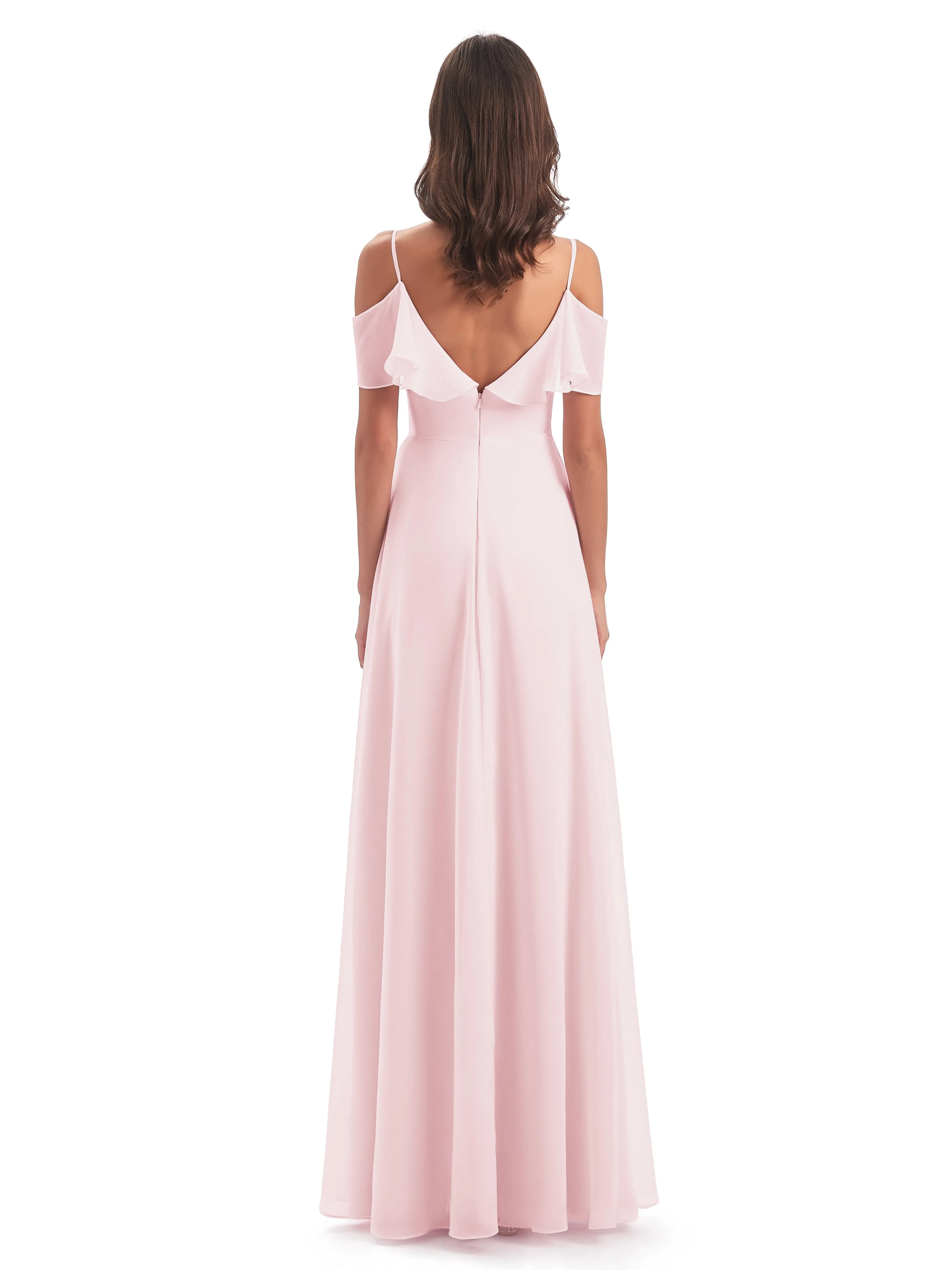 Elizabeth Fashion Spaghetti Straps Ruffles Long Chiffon Bridesmaid Dresses