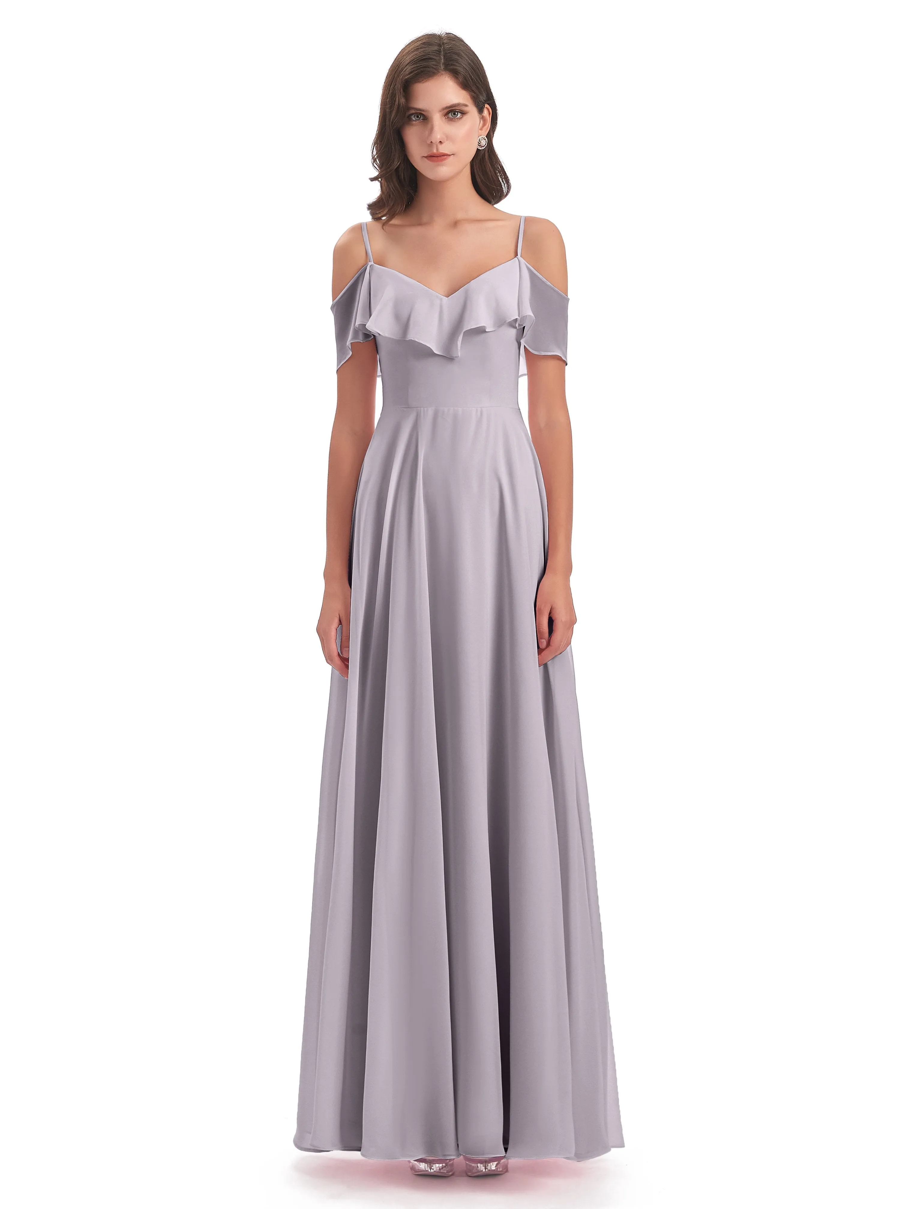 Elizabeth Fashion Spaghetti Straps Ruffles Long Chiffon Bridesmaid Dresses