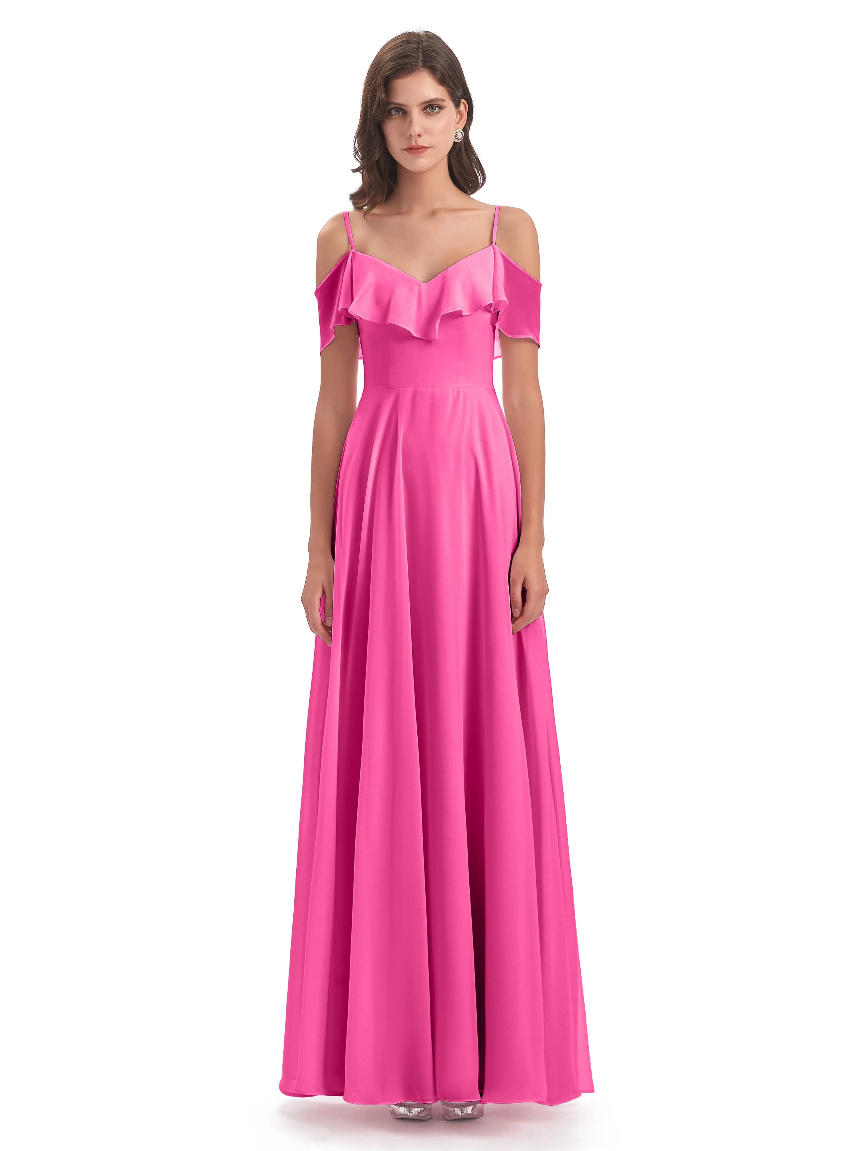 Elizabeth Fashion Spaghetti Straps Ruffles Long Chiffon Bridesmaid Dresses