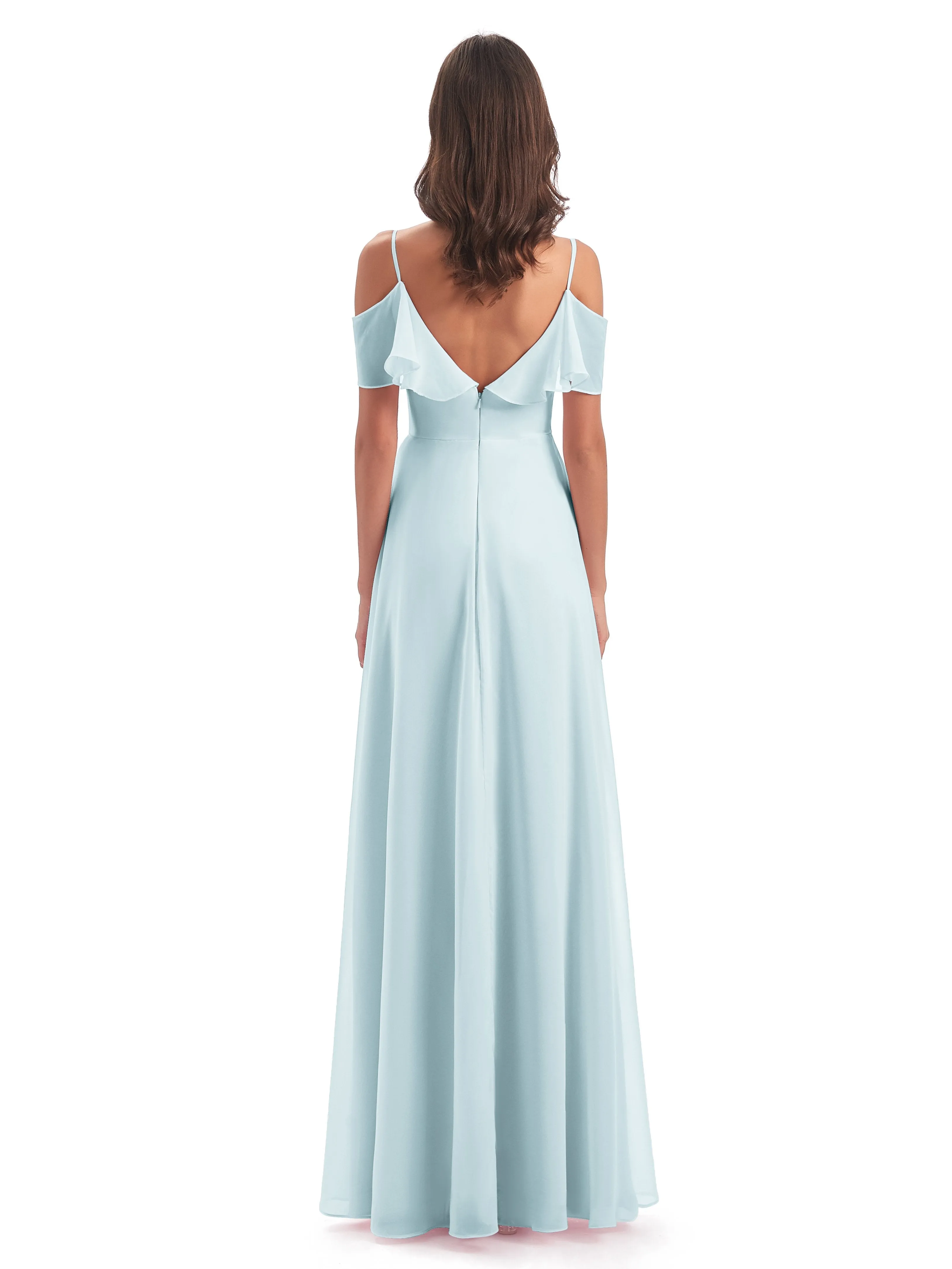 Elizabeth Fashion Spaghetti Straps Ruffles Long Chiffon Bridesmaid Dresses