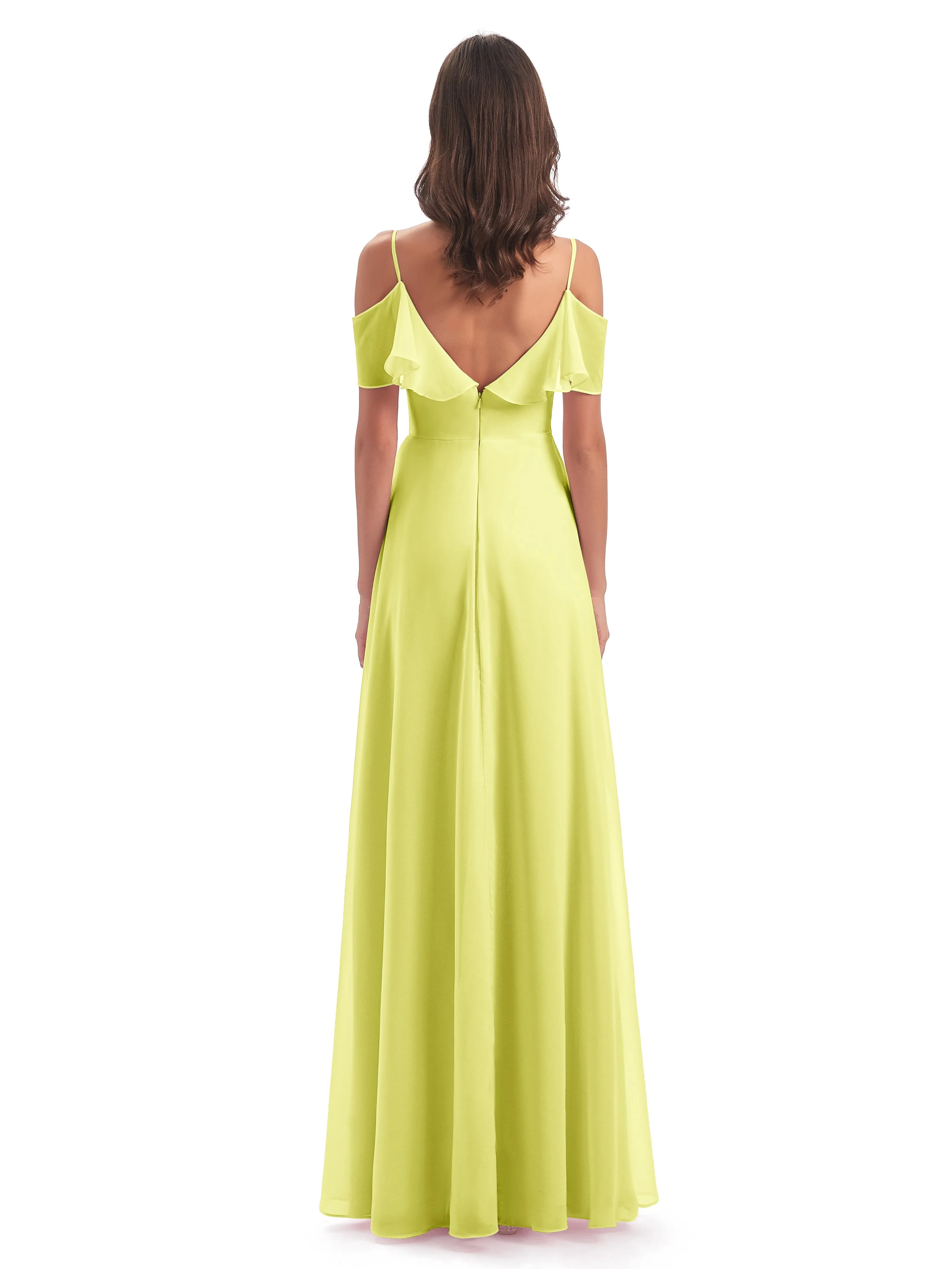 Elizabeth Fashion Spaghetti Straps Ruffles Long Chiffon Bridesmaid Dresses