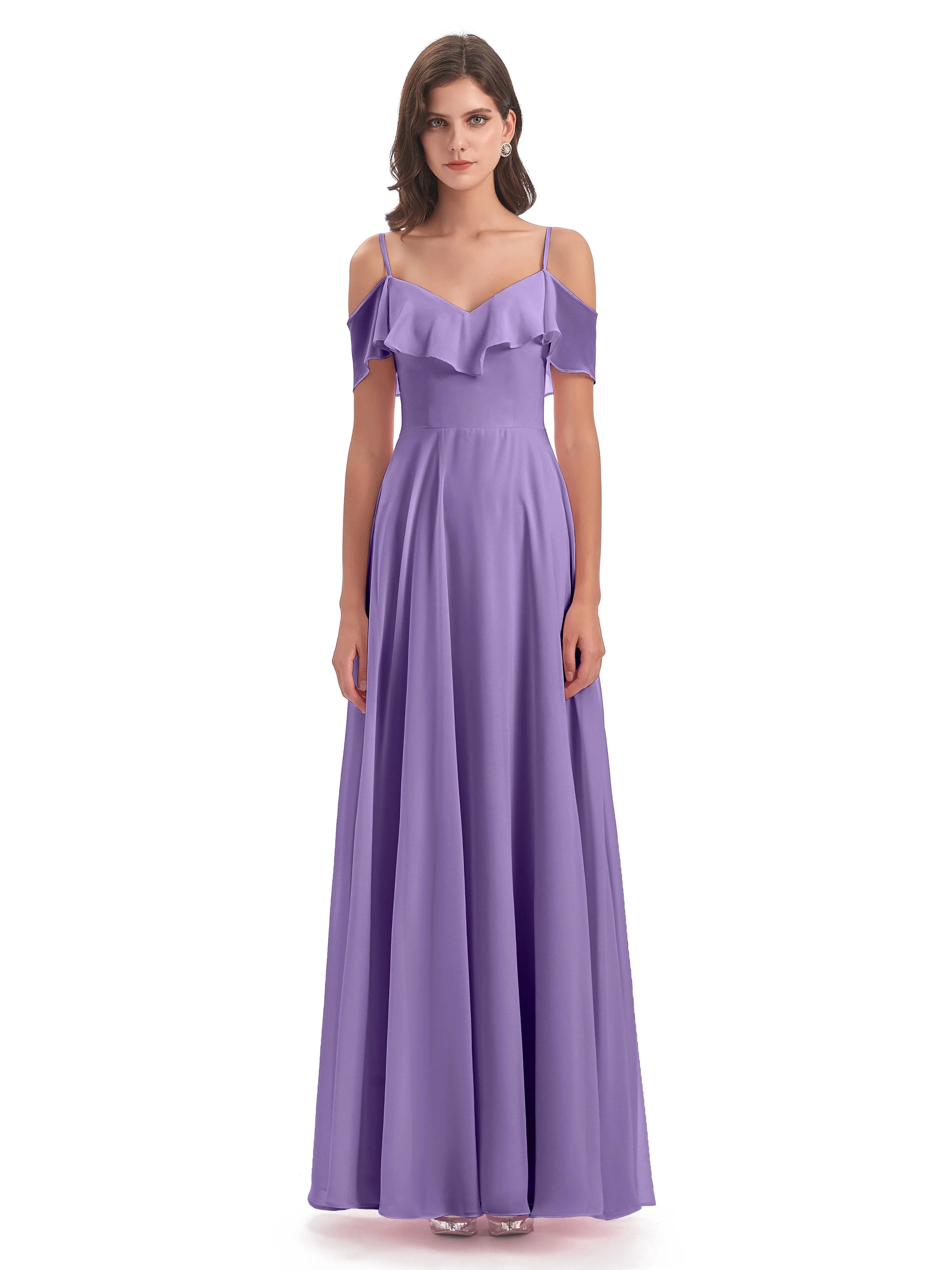 Elizabeth Fashion Spaghetti Straps Ruffles Long Chiffon Bridesmaid Dresses