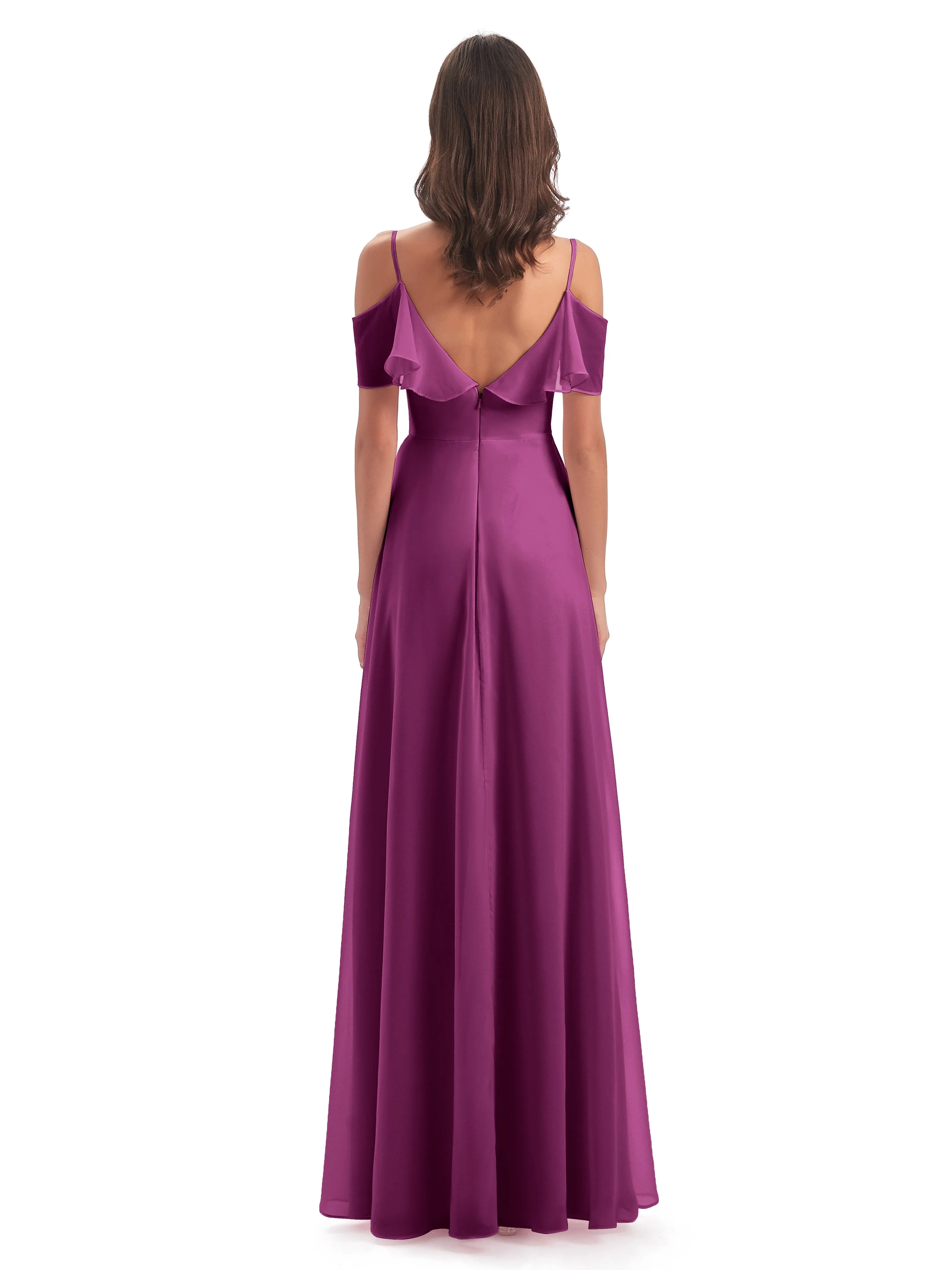 Elizabeth Fashion Spaghetti Straps Ruffles Long Chiffon Bridesmaid Dresses