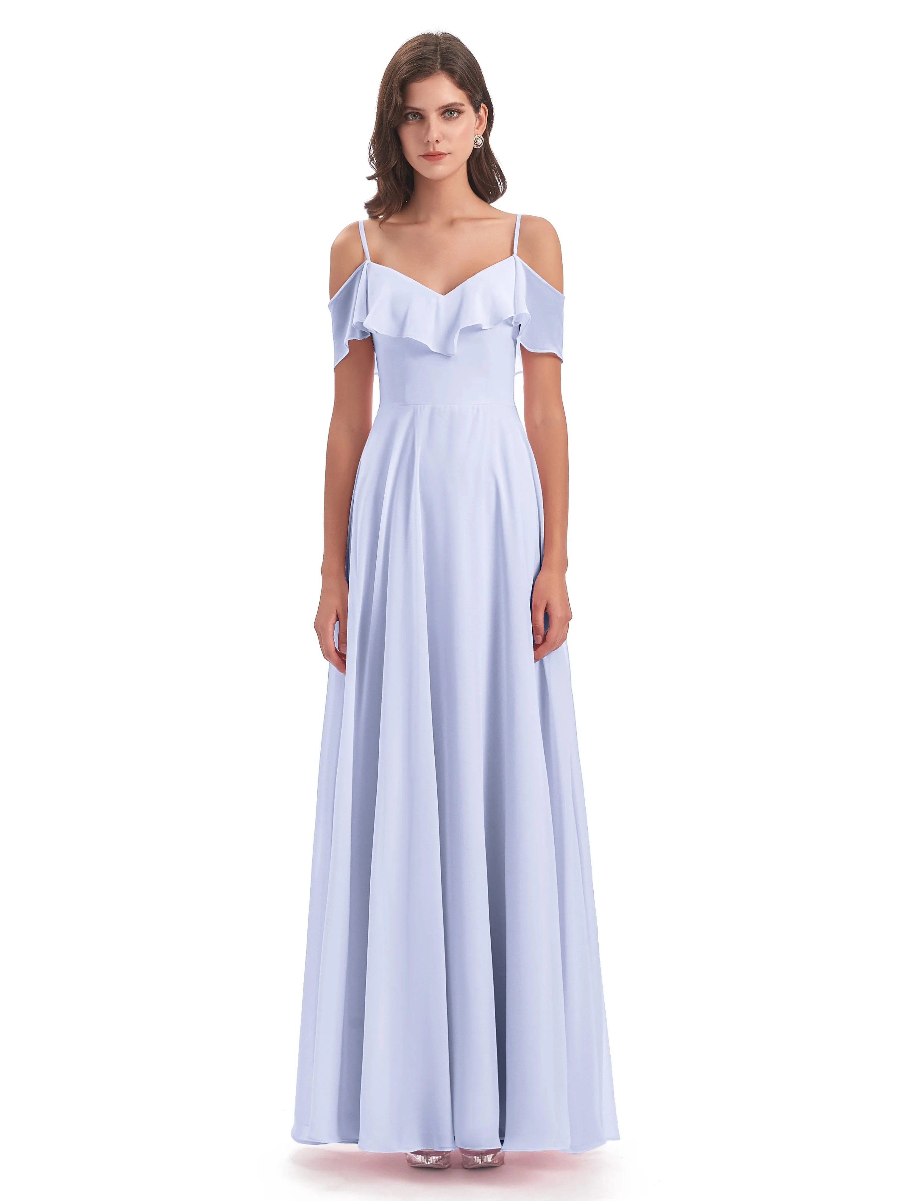 Elizabeth Fashion Spaghetti Straps Ruffles Long Chiffon Bridesmaid Dresses