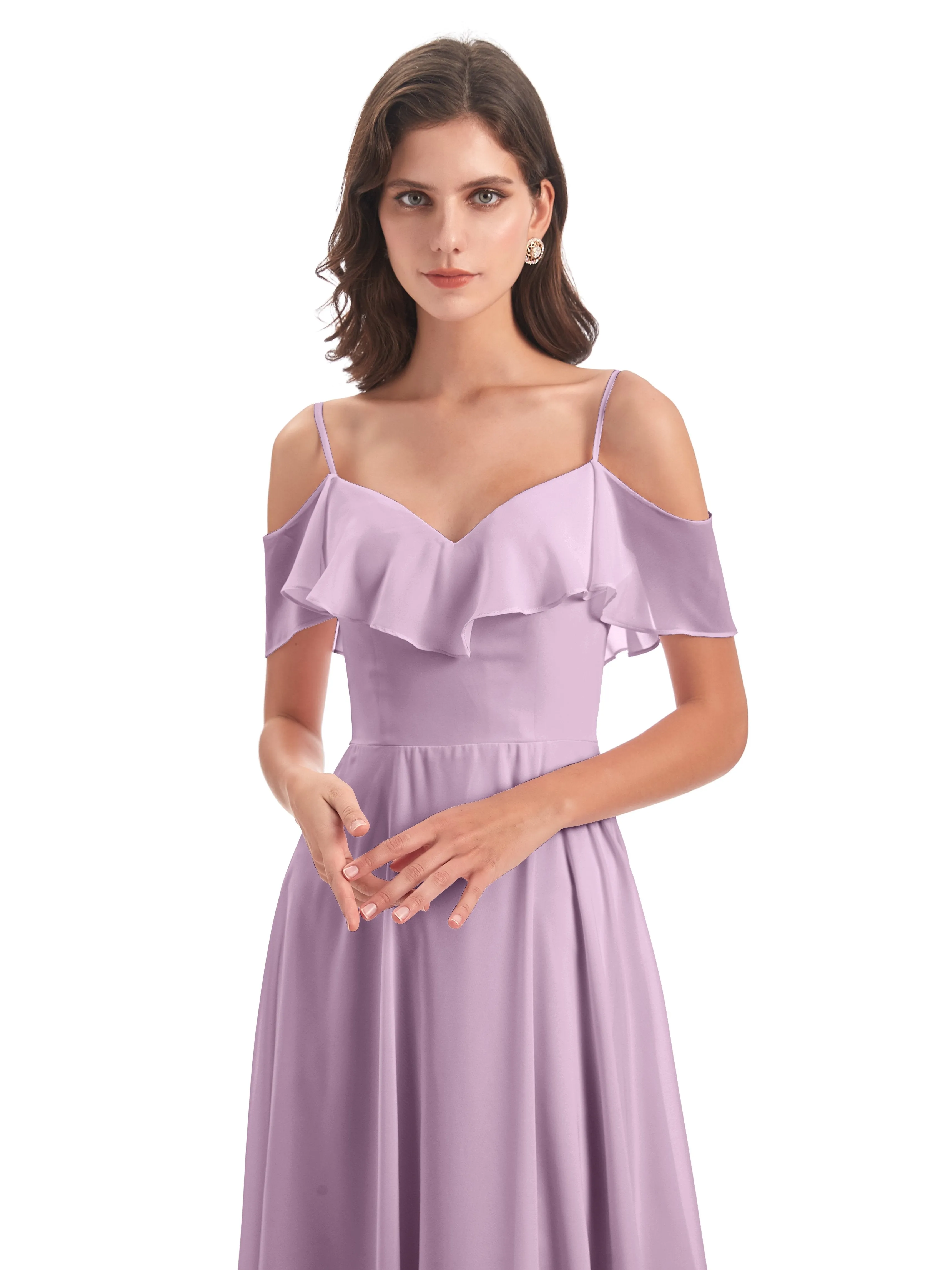 Elizabeth Fashion Spaghetti Straps Ruffles Long Chiffon Bridesmaid Dresses