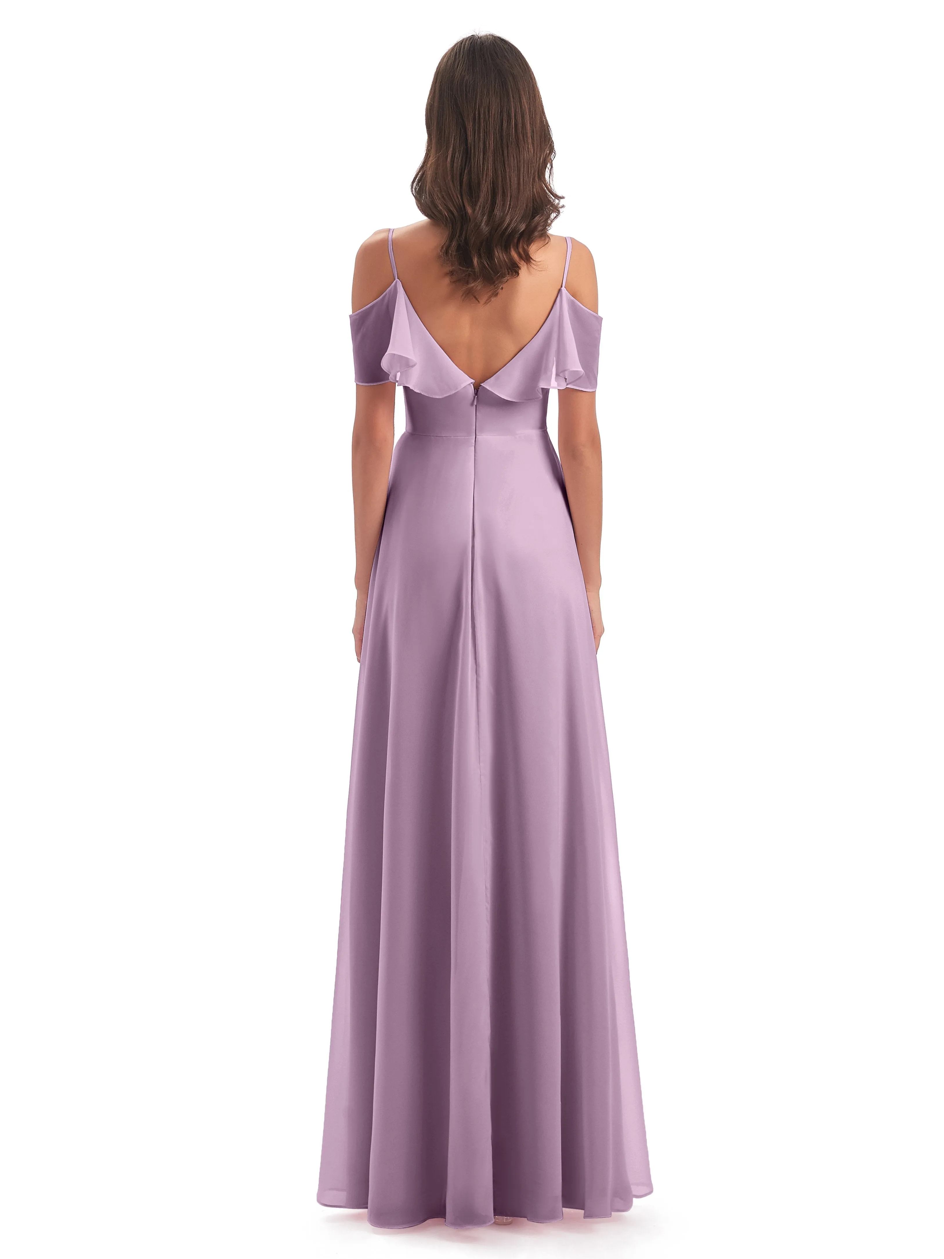 Elizabeth Fashion Spaghetti Straps Ruffles Long Chiffon Bridesmaid Dresses