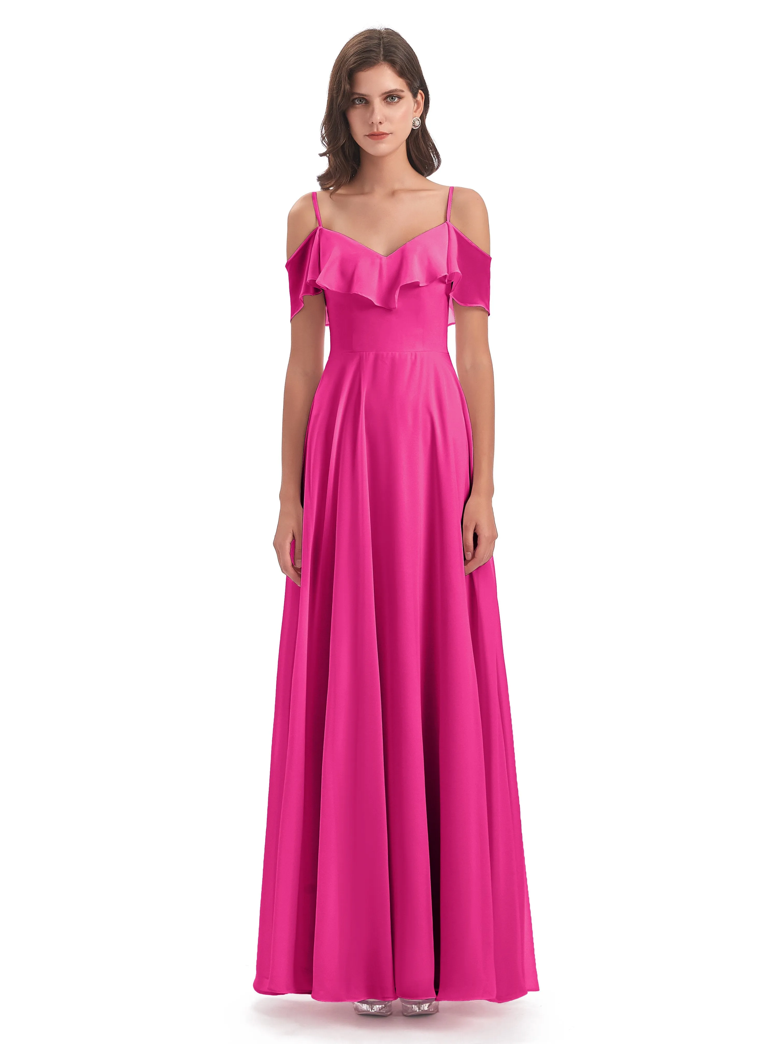 Elizabeth Fashion Spaghetti Straps Ruffles Long Chiffon Bridesmaid Dresses