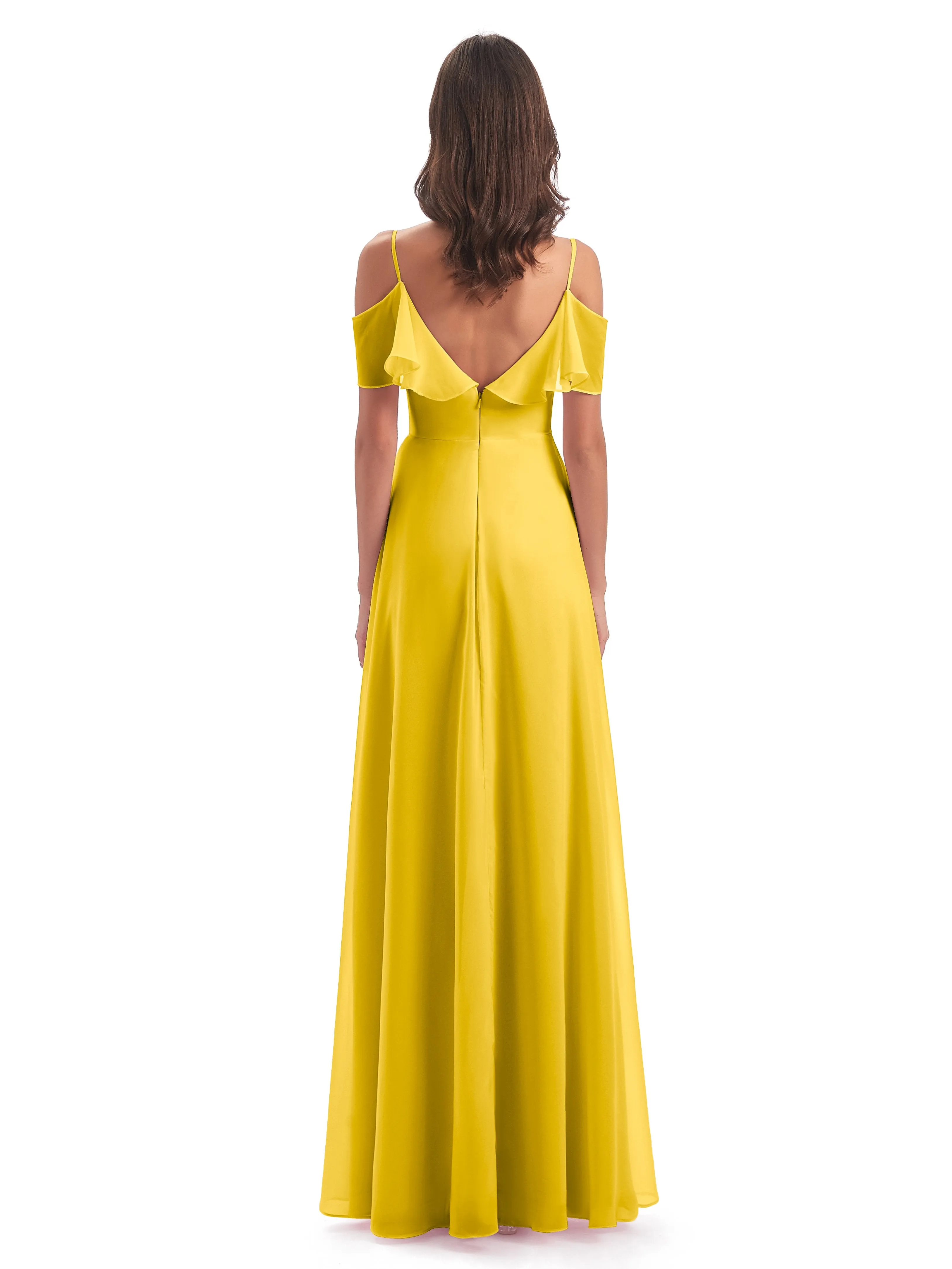 Elizabeth Fashion Spaghetti Straps Ruffles Long Chiffon Bridesmaid Dresses