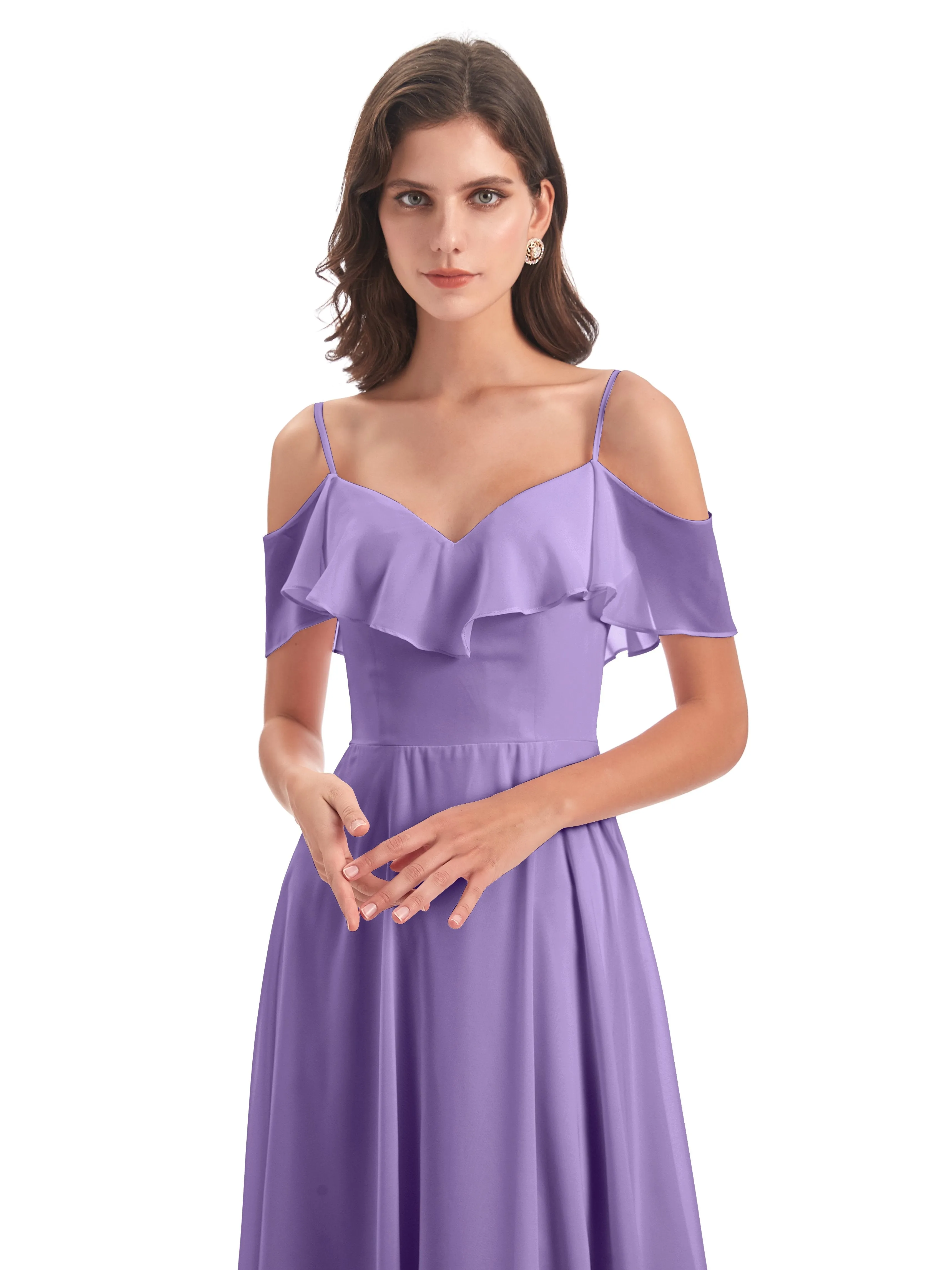 Elizabeth Fashion Spaghetti Straps Ruffles Long Chiffon Bridesmaid Dresses