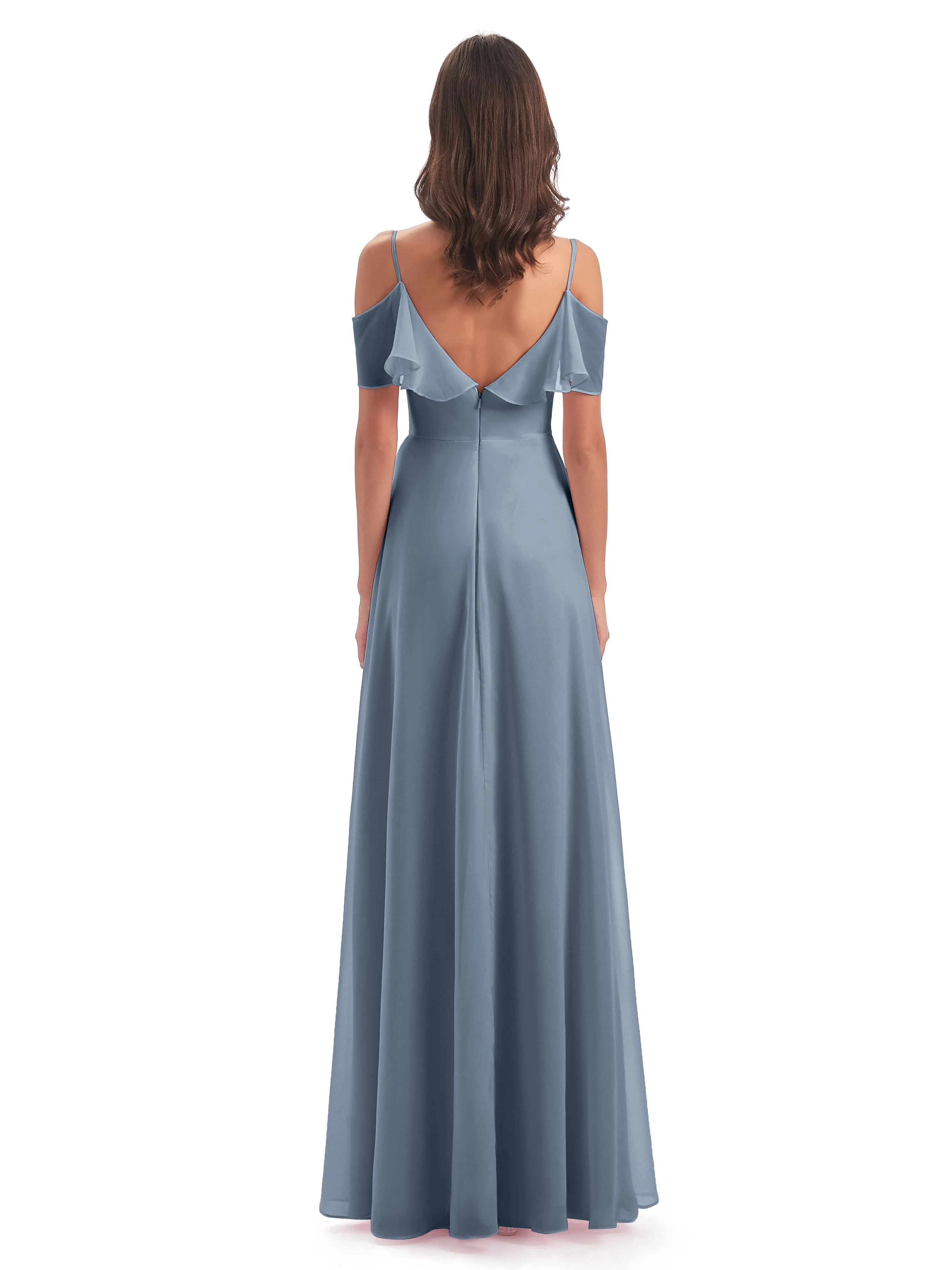 Elizabeth Fashion Spaghetti Straps Ruffles Long Chiffon Bridesmaid Dresses