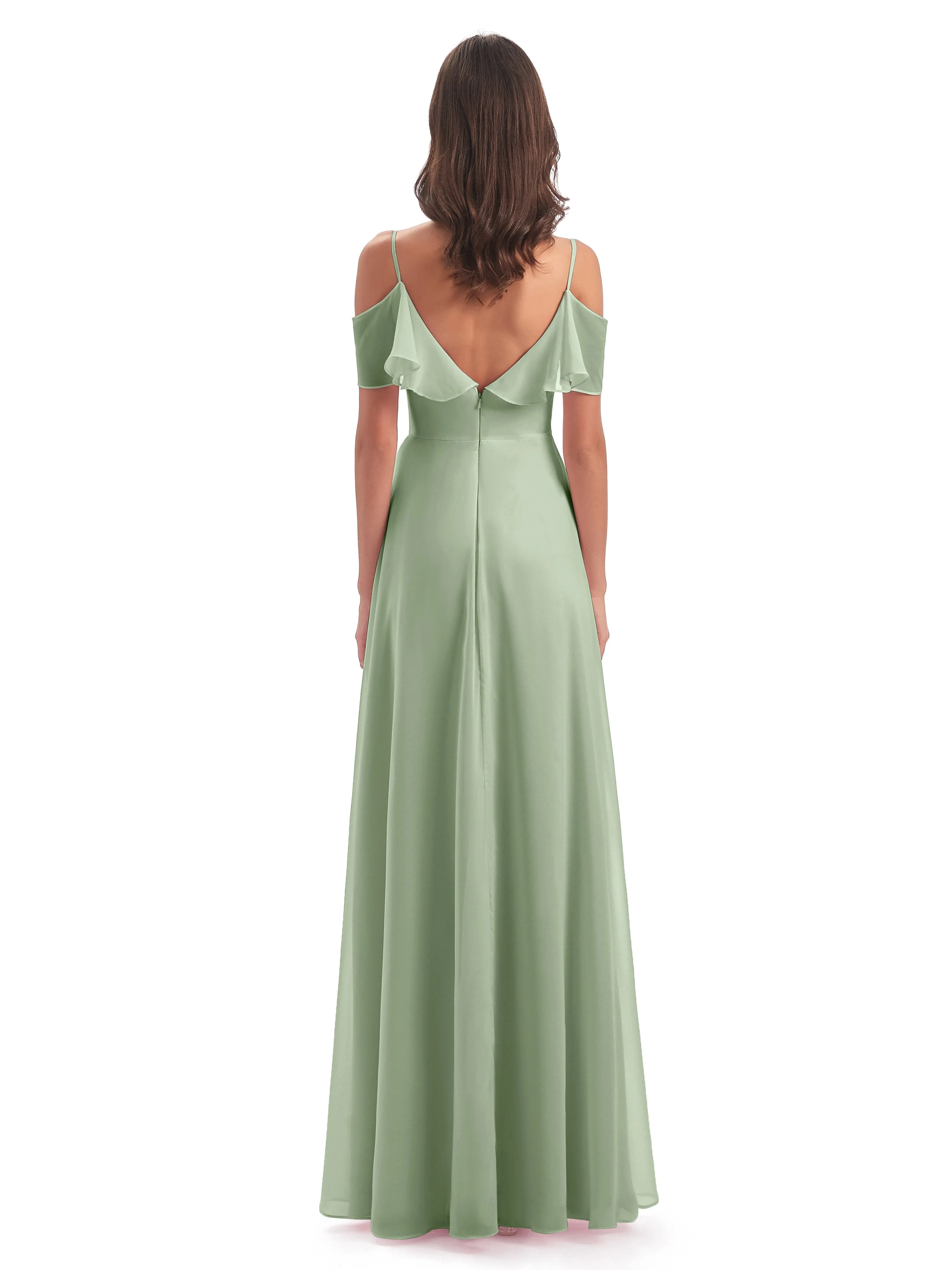 Elizabeth Fashion Spaghetti Straps Ruffles Long Chiffon Bridesmaid Dresses