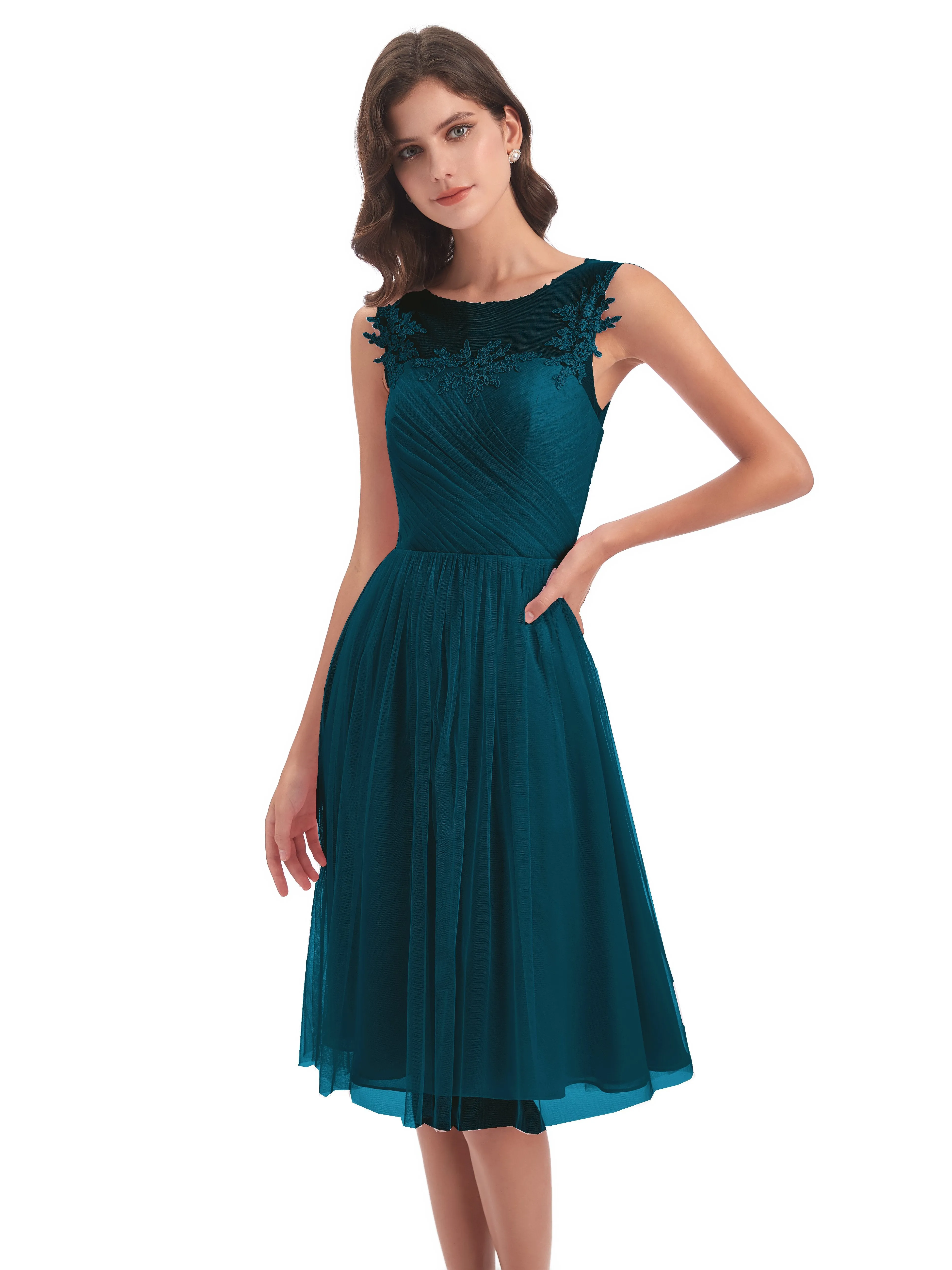 Ella Vintage Tulle/Lace A-line Knee Length Short Bridesmaid Dresses