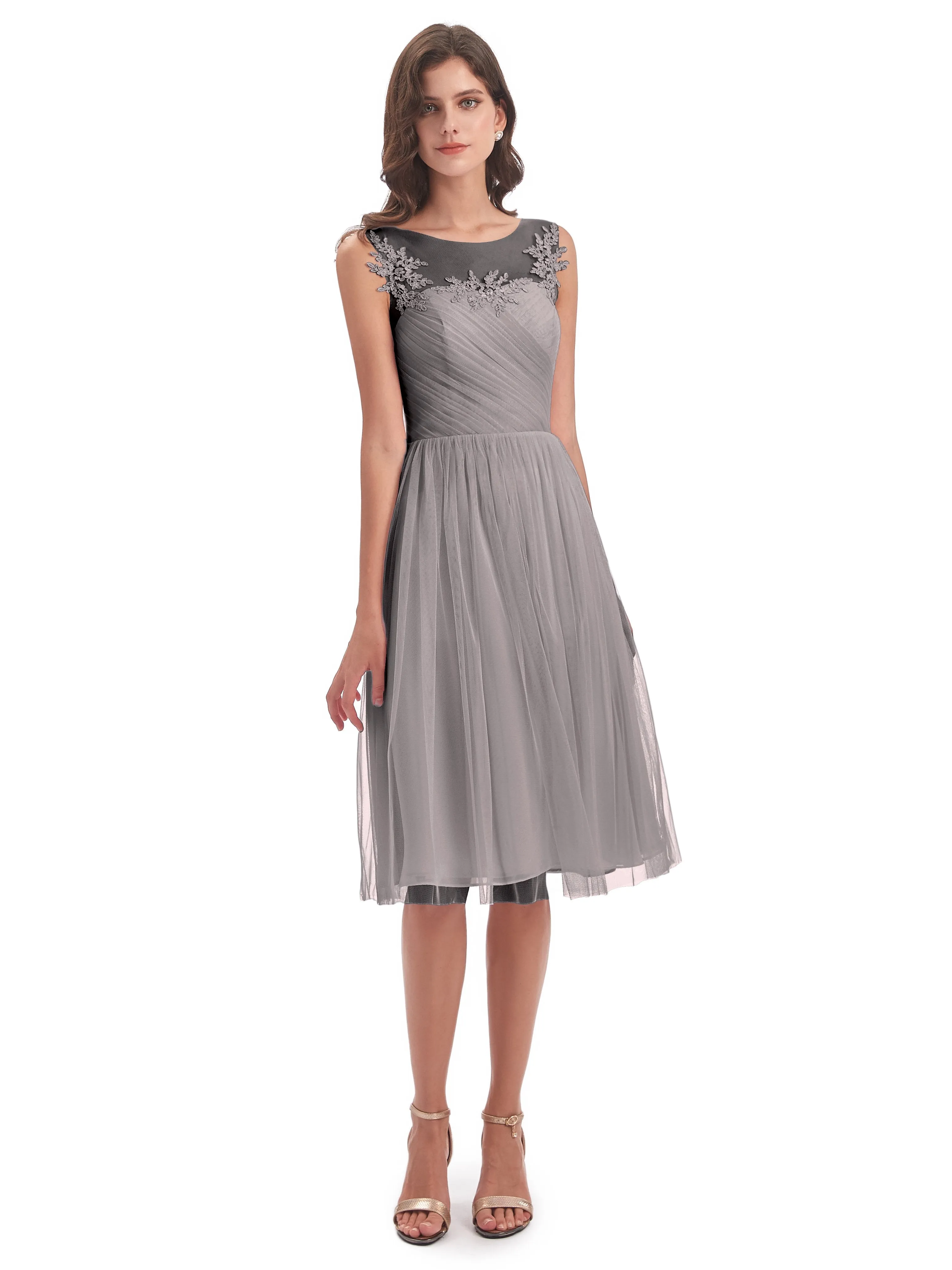 Ella Vintage Tulle/Lace A-line Knee Length Short Bridesmaid Dresses