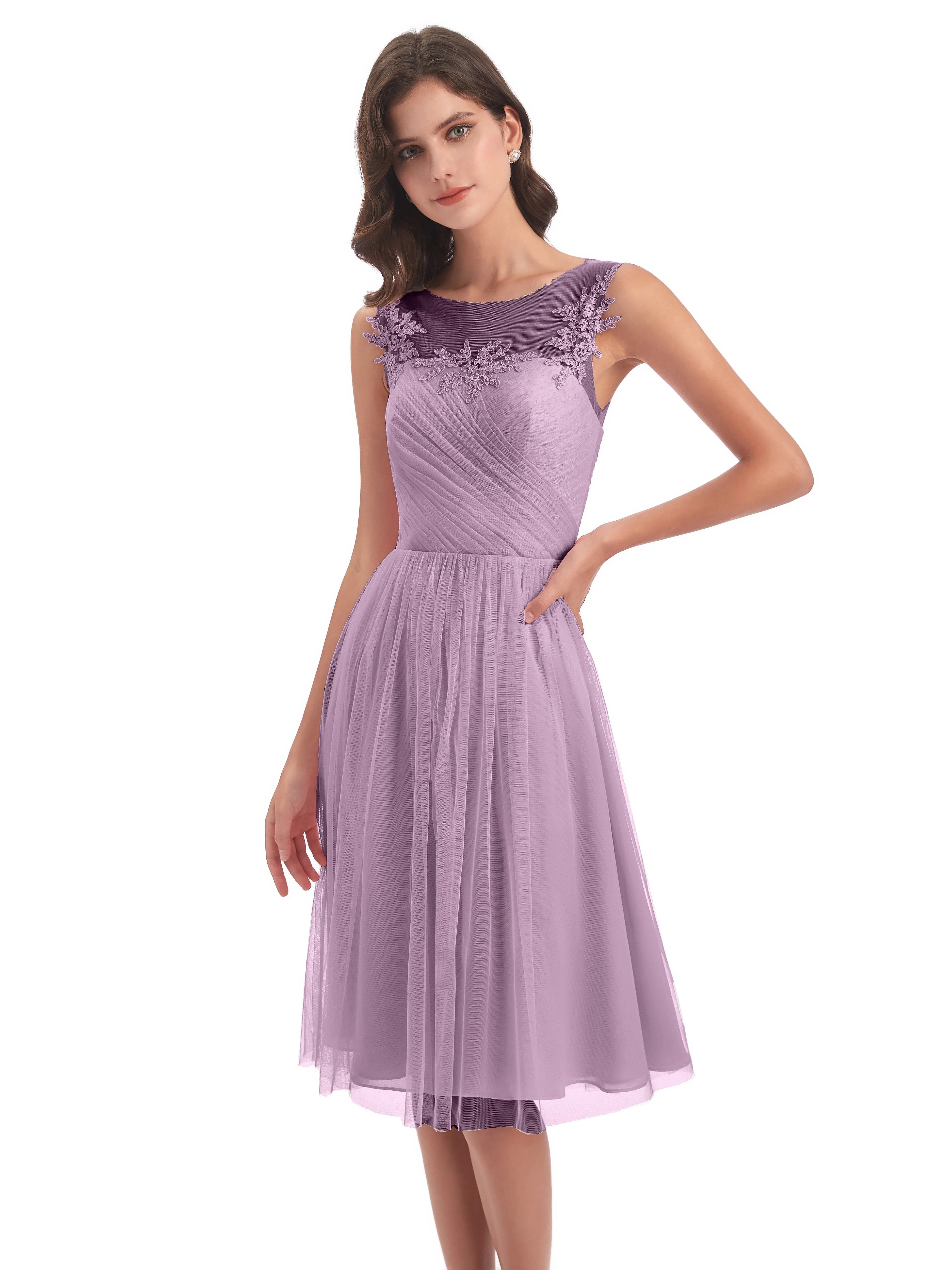 Ella Vintage Tulle/Lace A-line Knee Length Short Bridesmaid Dresses