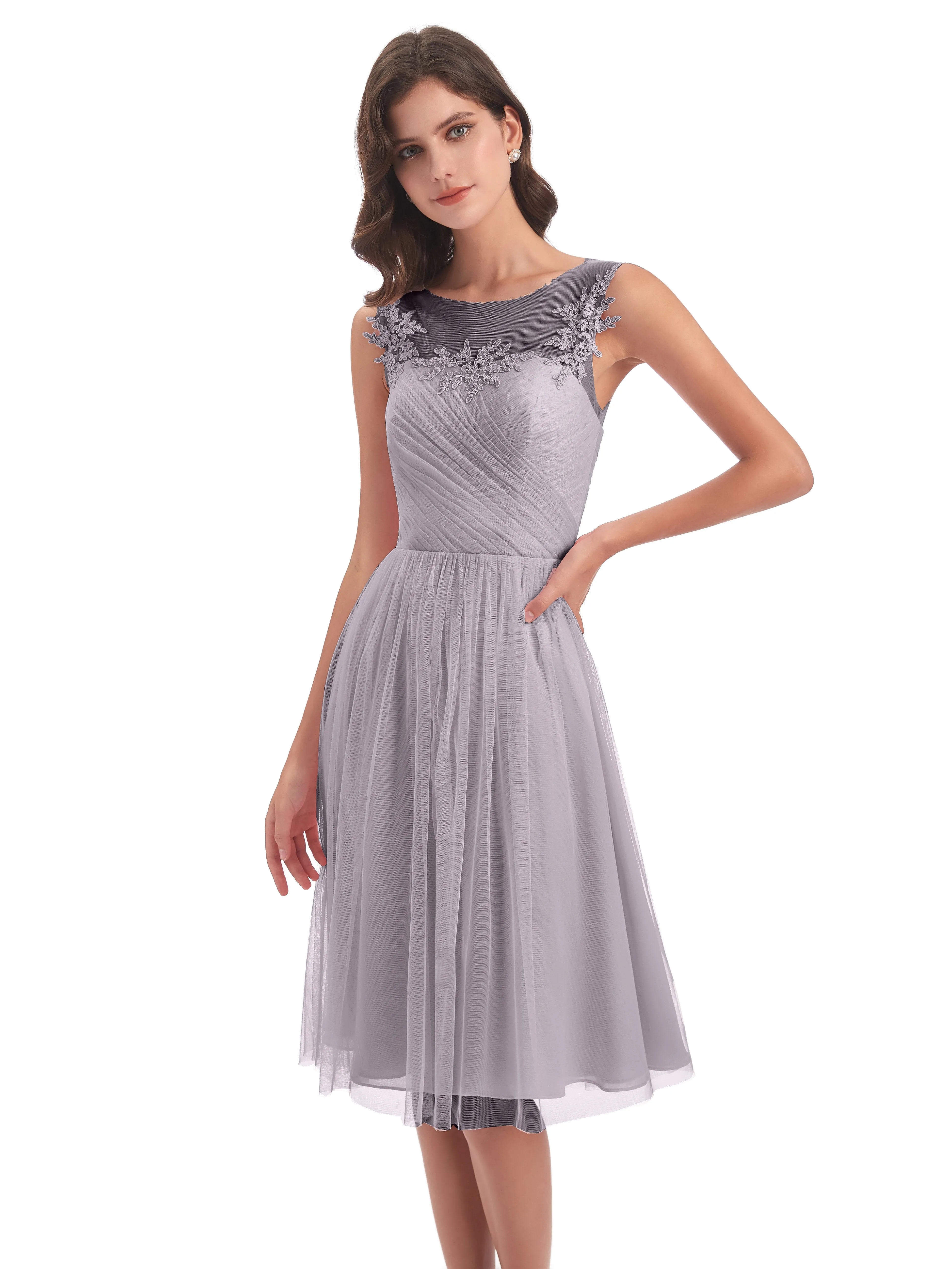 Ella Vintage Tulle/Lace A-line Knee Length Short Bridesmaid Dresses