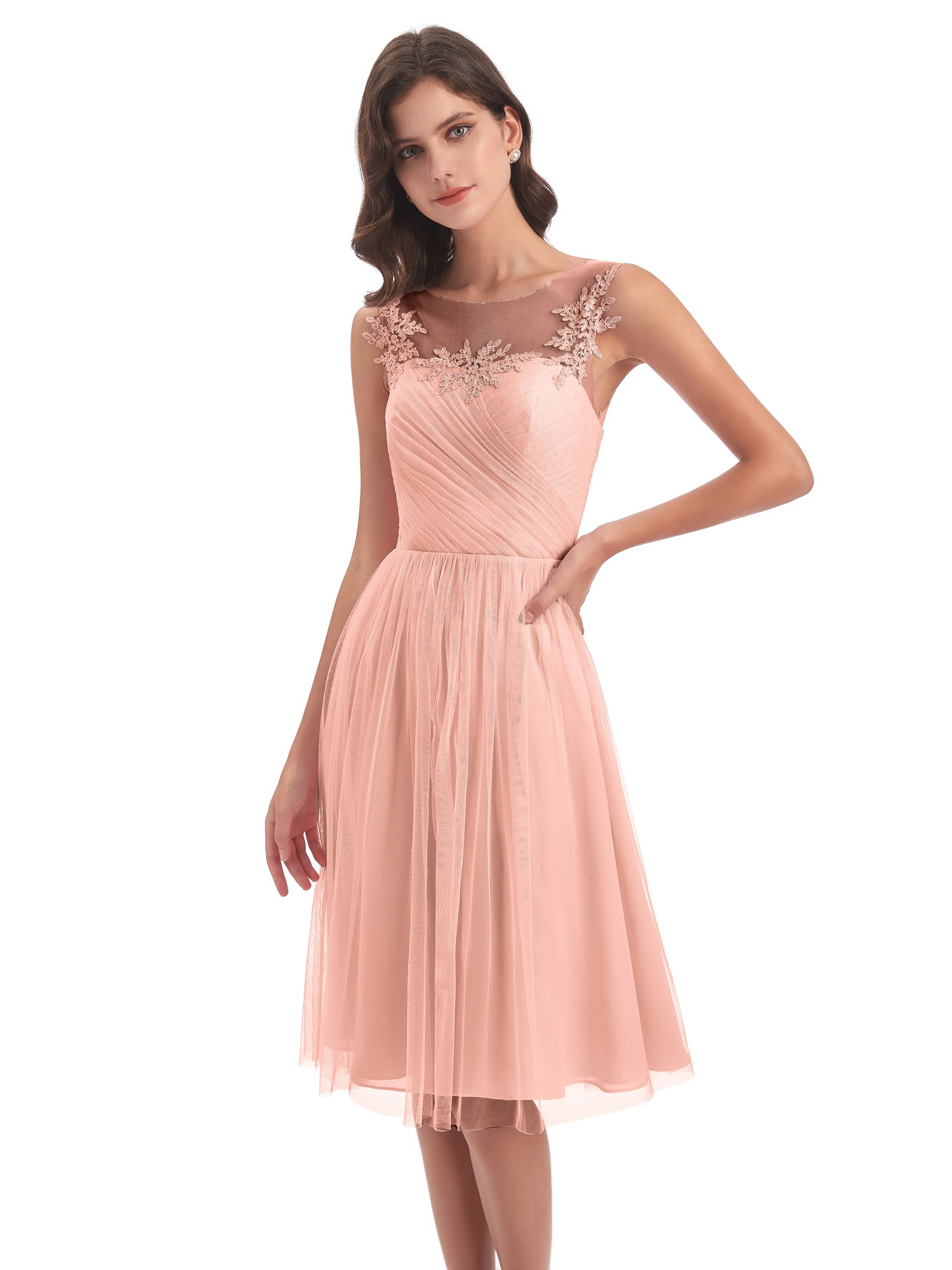 Ella Vintage Tulle/Lace A-line Knee Length Short Bridesmaid Dresses