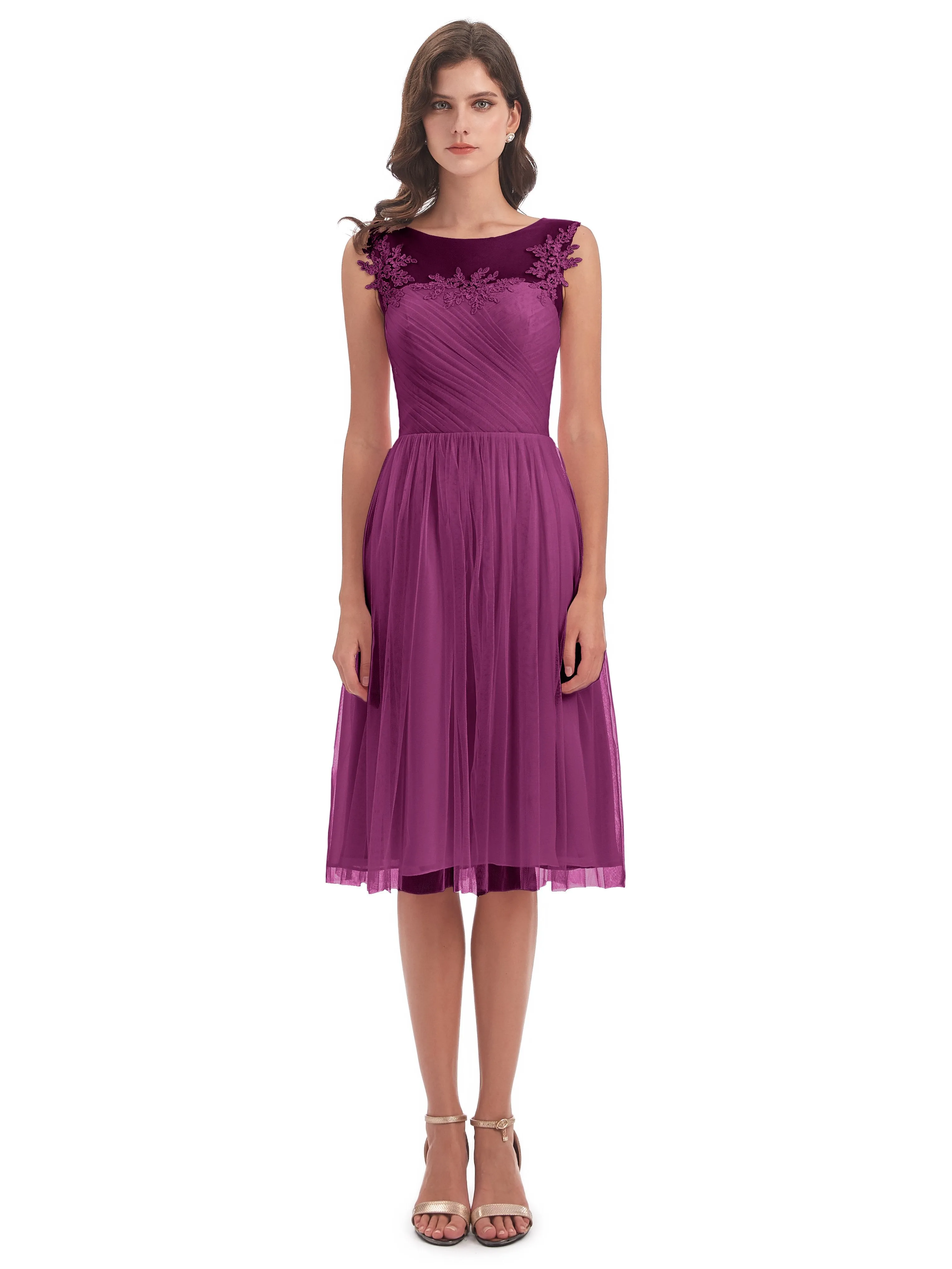 Ella Vintage Tulle/Lace A-line Knee Length Short Bridesmaid Dresses