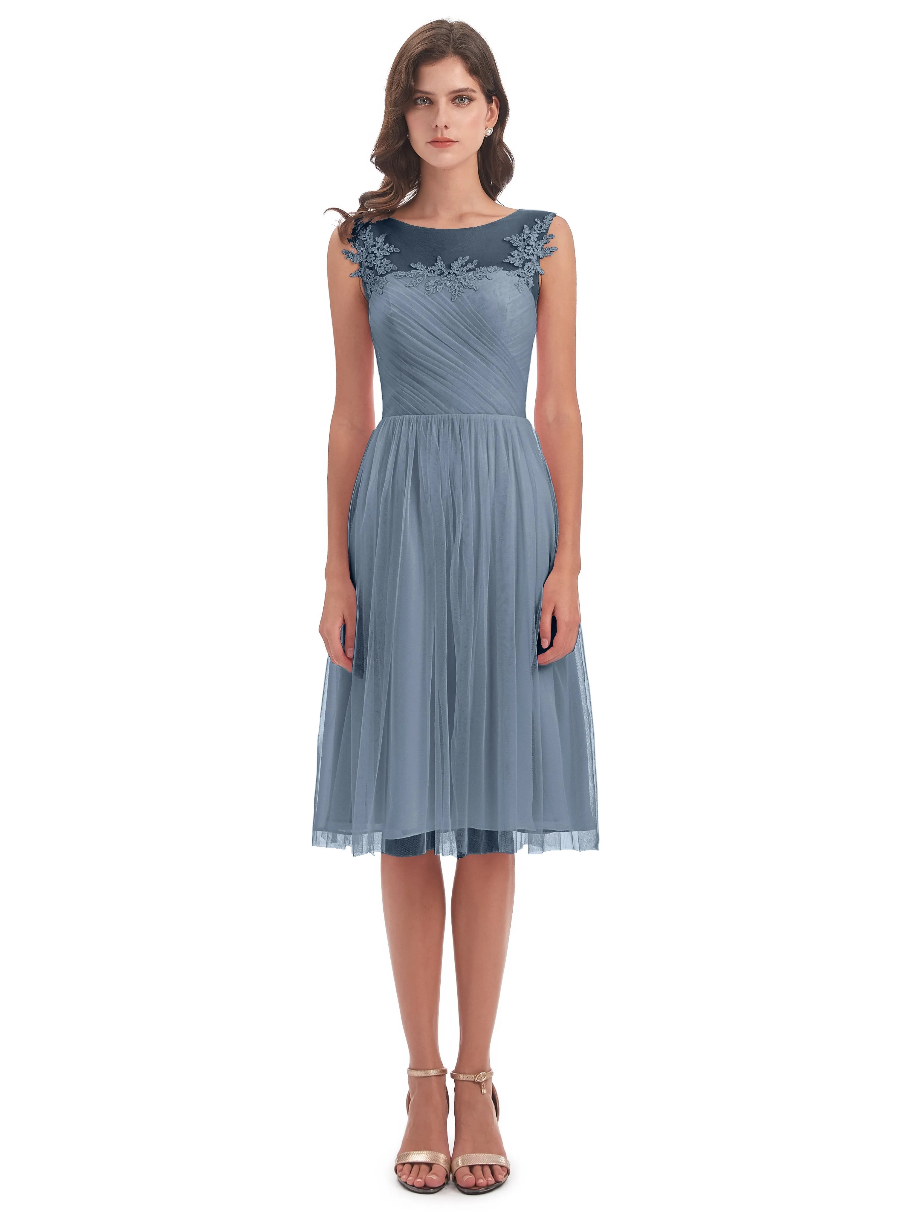 Ella Vintage Tulle/Lace A-line Knee Length Short Bridesmaid Dresses