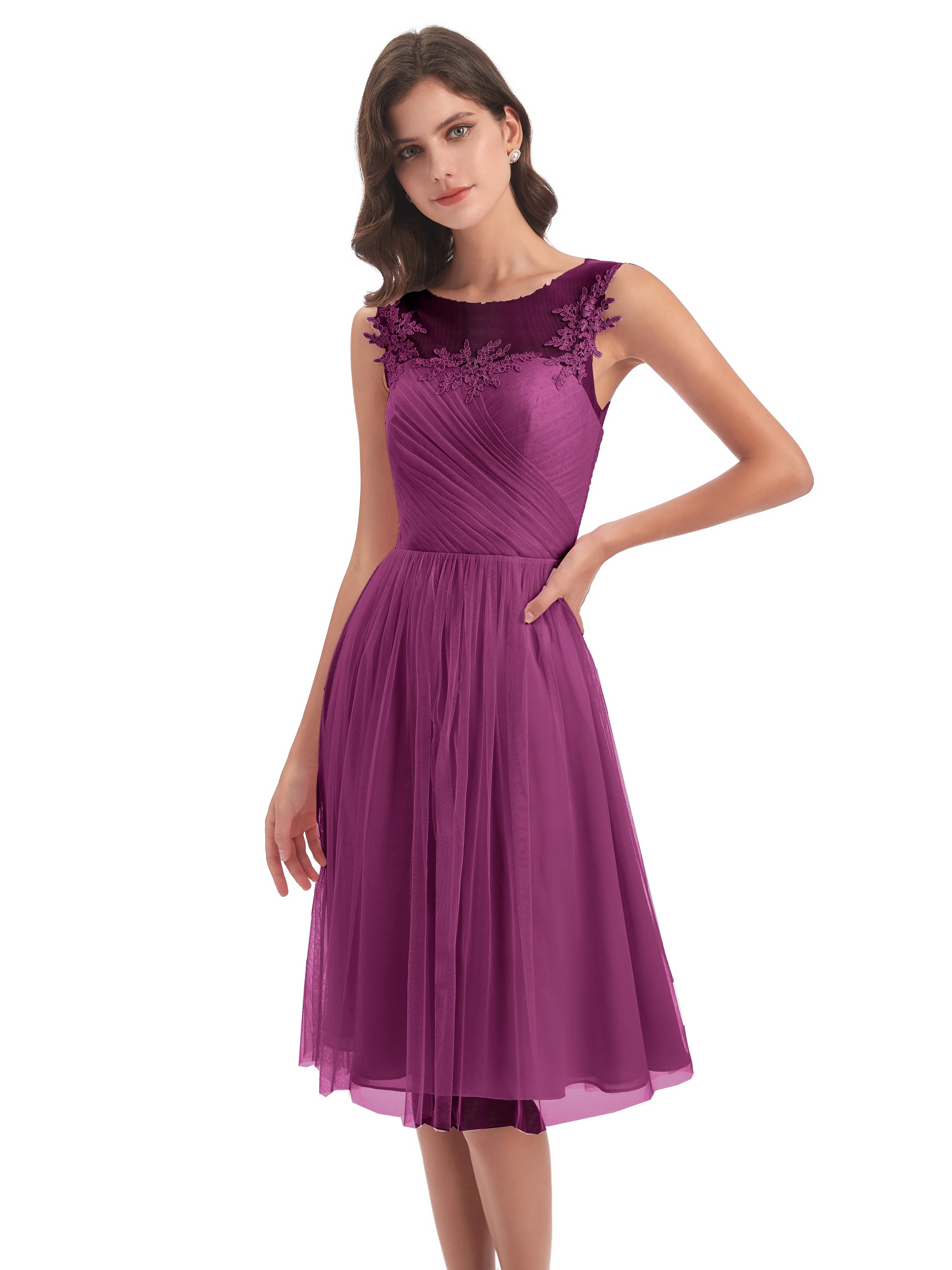 Ella Vintage Tulle/Lace A-line Knee Length Short Bridesmaid Dresses